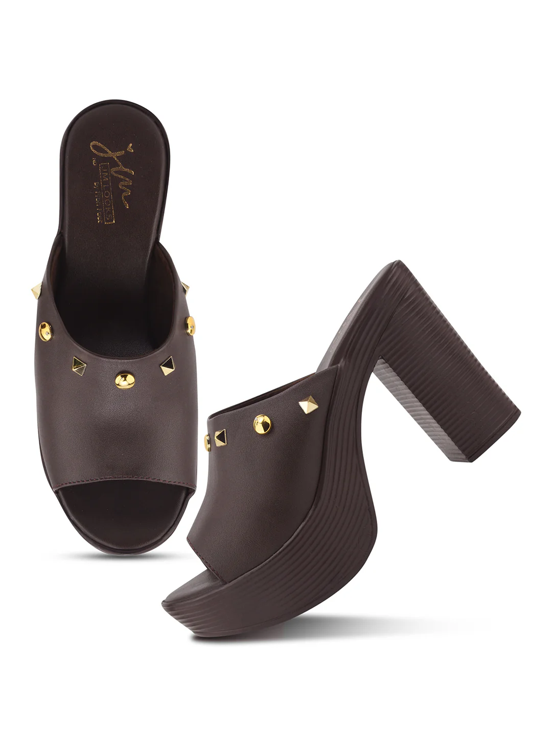 Open-Toe Platform Block Heels with Studs - Image 17