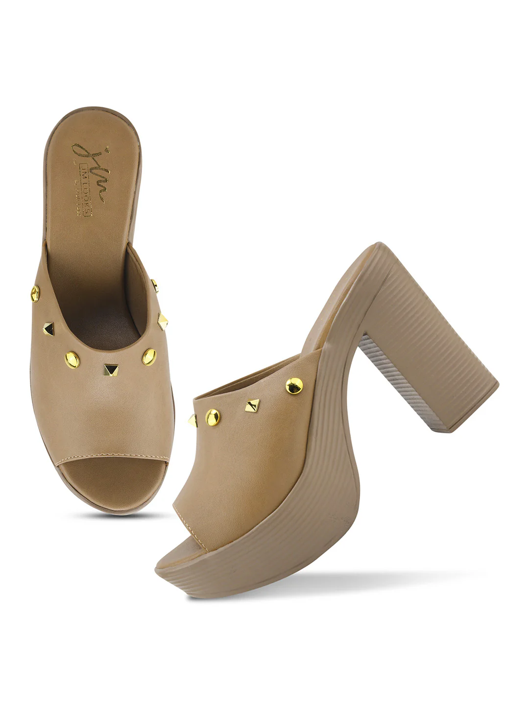 Open-Toe Platform Block Heels with Studs - Image 5