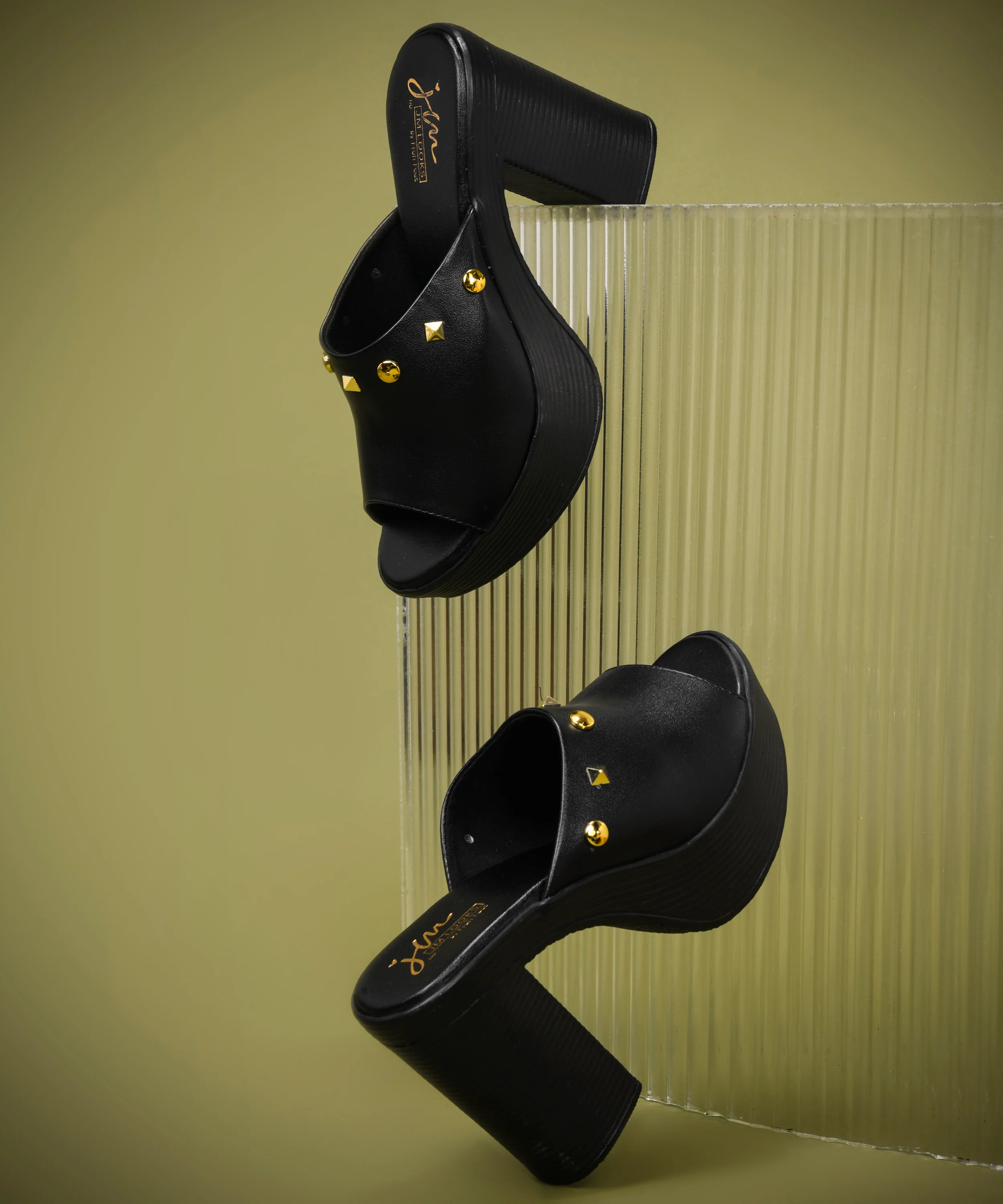 Open-Toe Platform Block Heels with Studs - Image 7