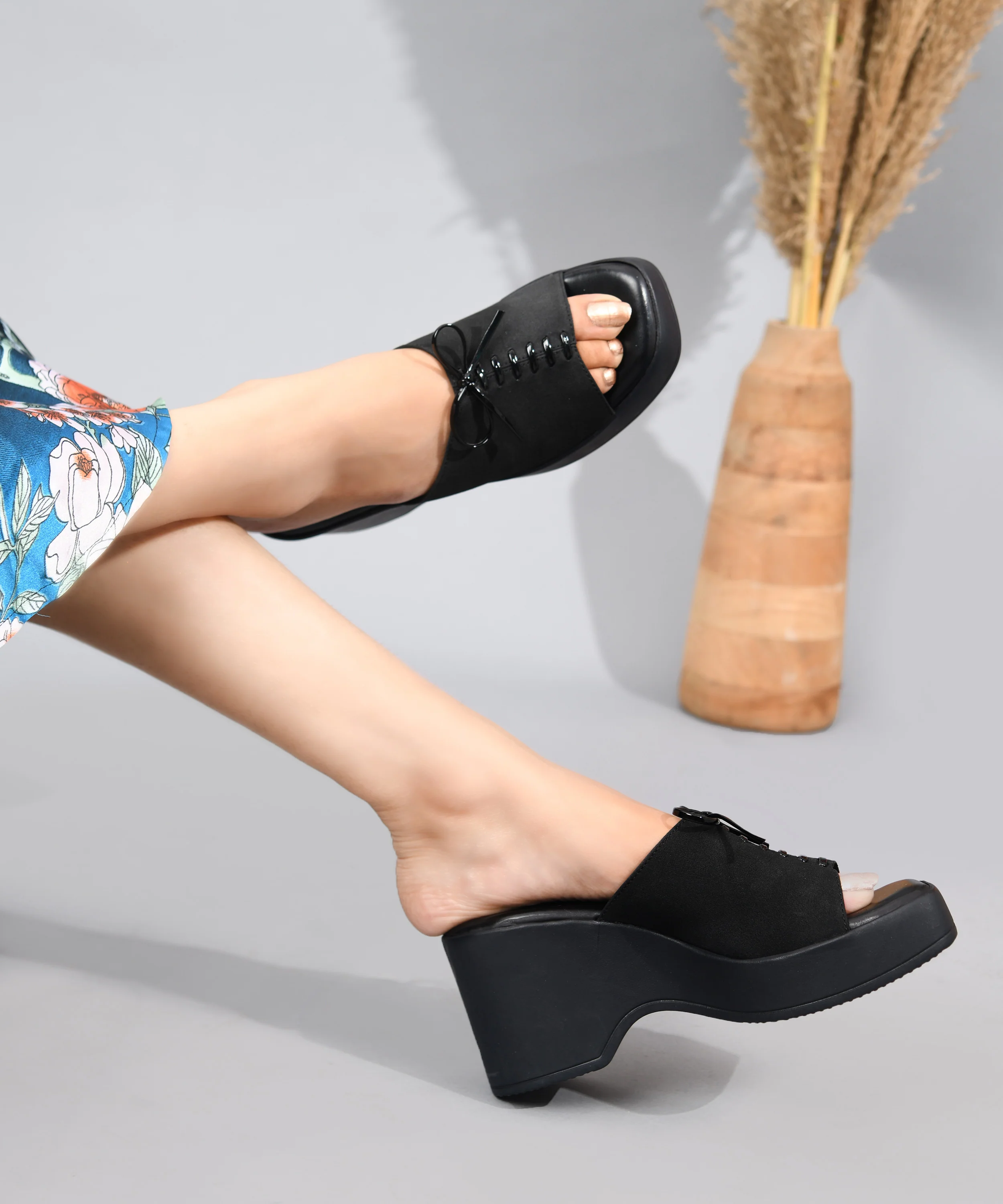 Open-Toe Wedge Slip-On Sandals with Lace-Up Accent - Image 5