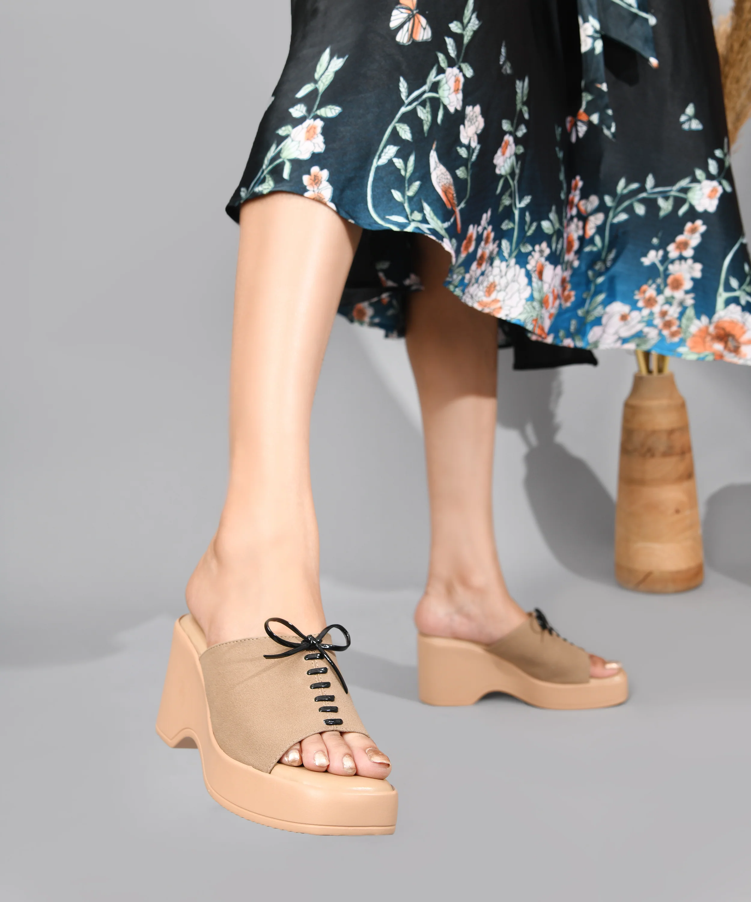 Open-Toe Wedge Slip-On Sandals with Lace-Up Accent - Image 9