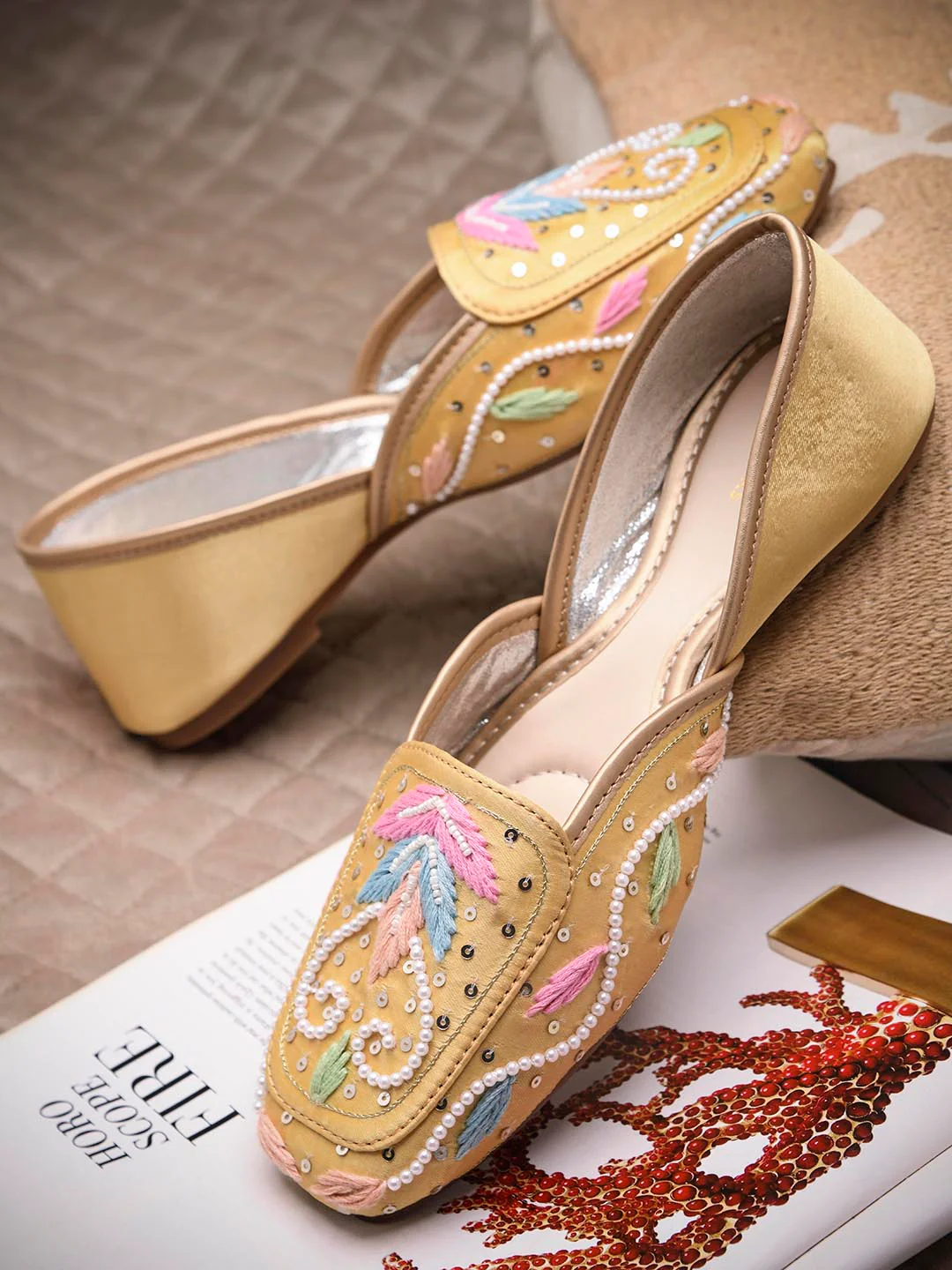 Pastel Embroidered Pearl Work Juttis