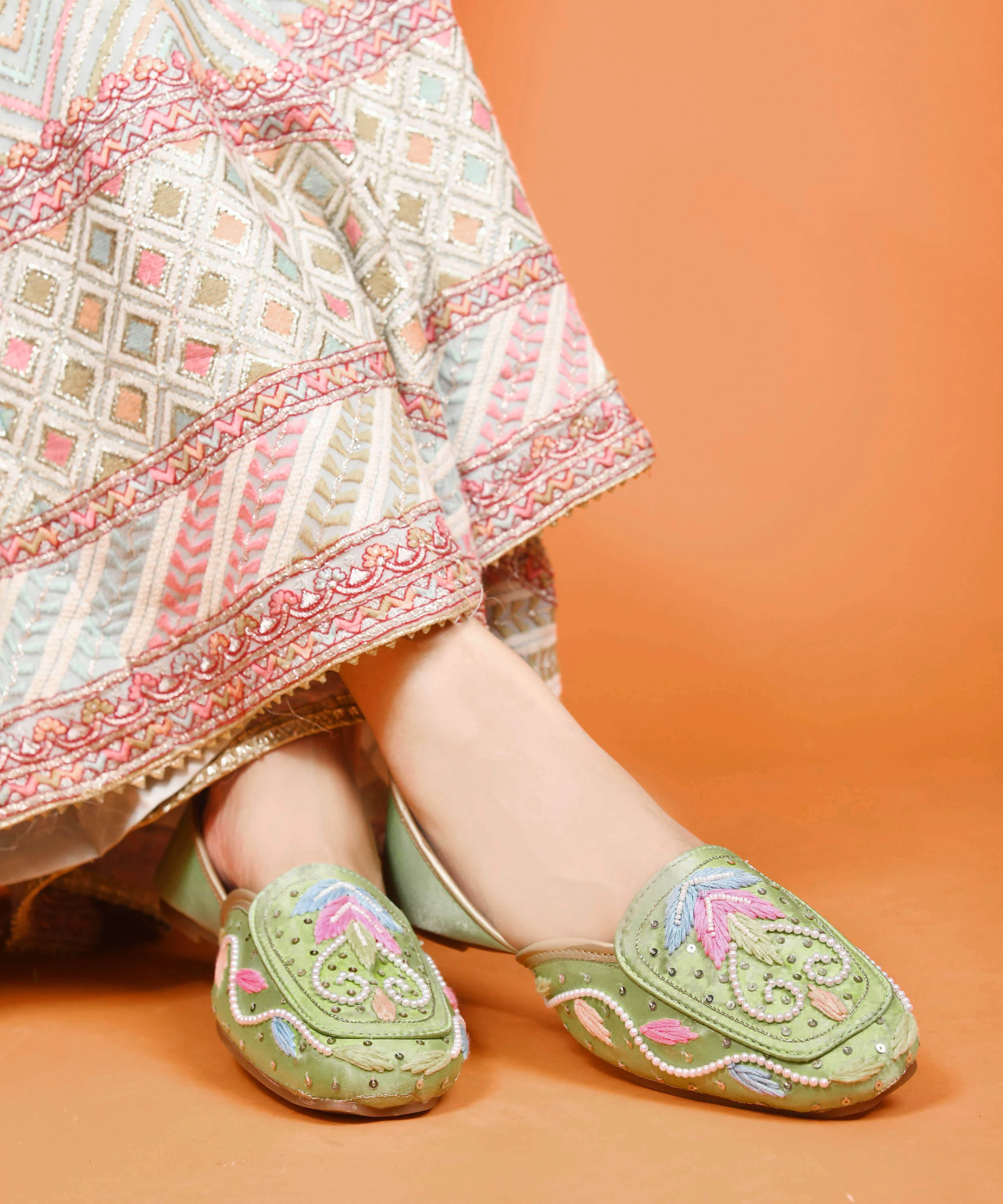Pastel Embroidered Pearl Work Juttis - Image 17