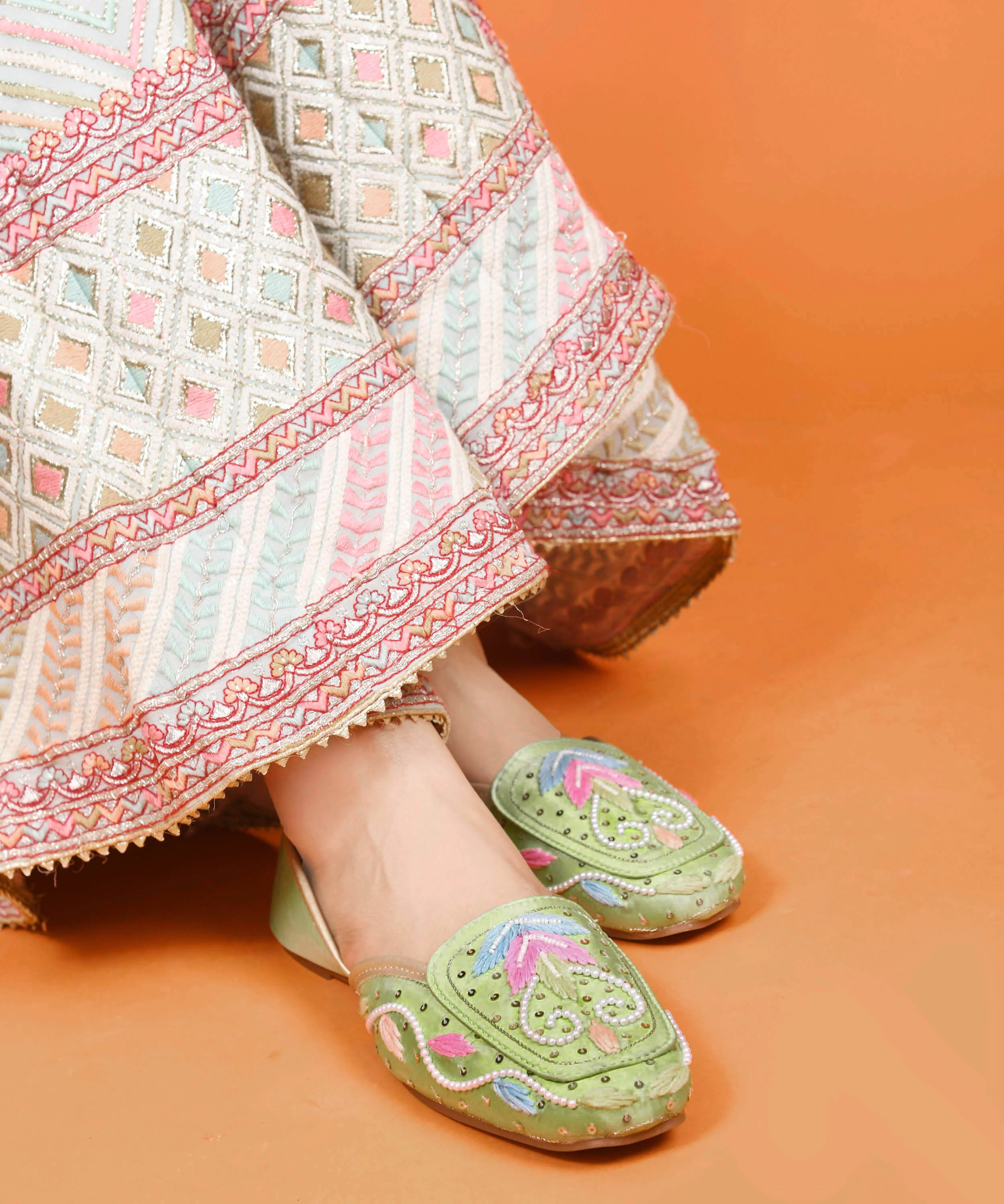 Pastel Embroidered Pearl Work Juttis - Image 18