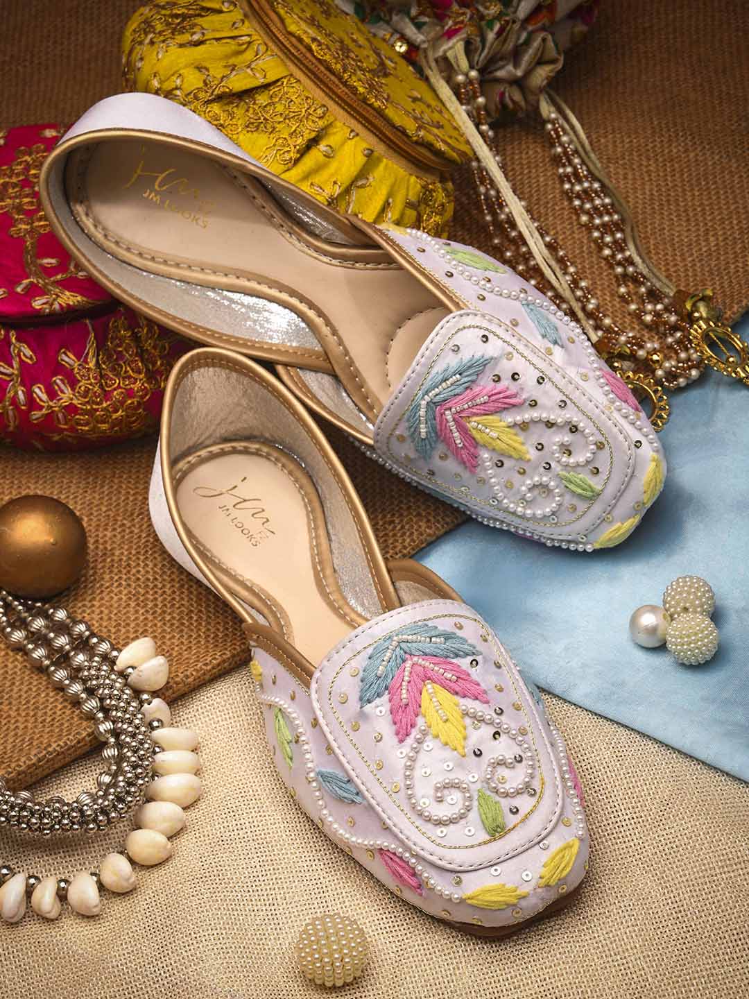 Pastel Embroidered Pearl Work Juttis - Image 21