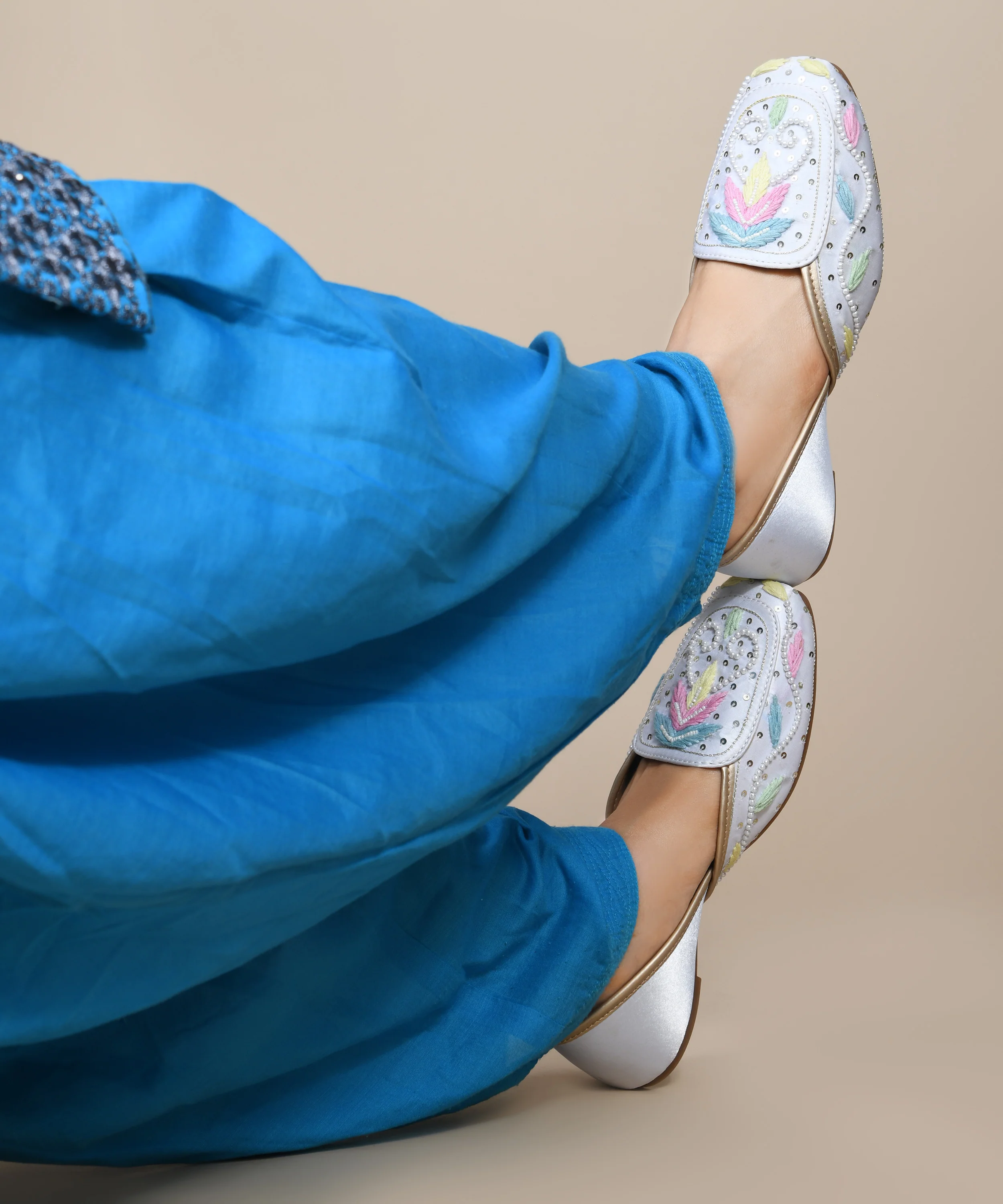 Pastel Embroidered Pearl Work Juttis - Image 22