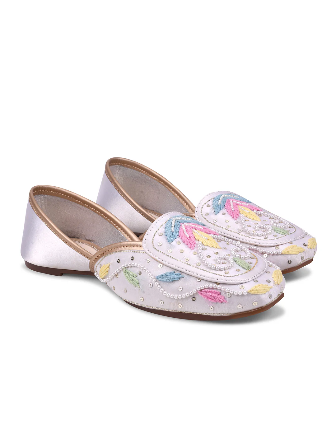 Pastel Embroidered Pearl Work Juttis - Image 24