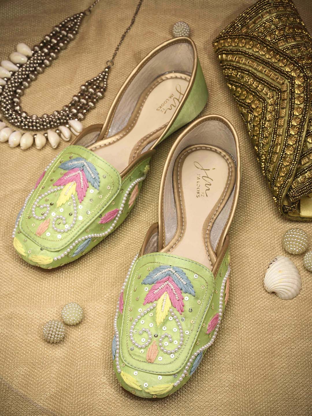 Pastel Embroidered Pearl Work Juttis - Image 3