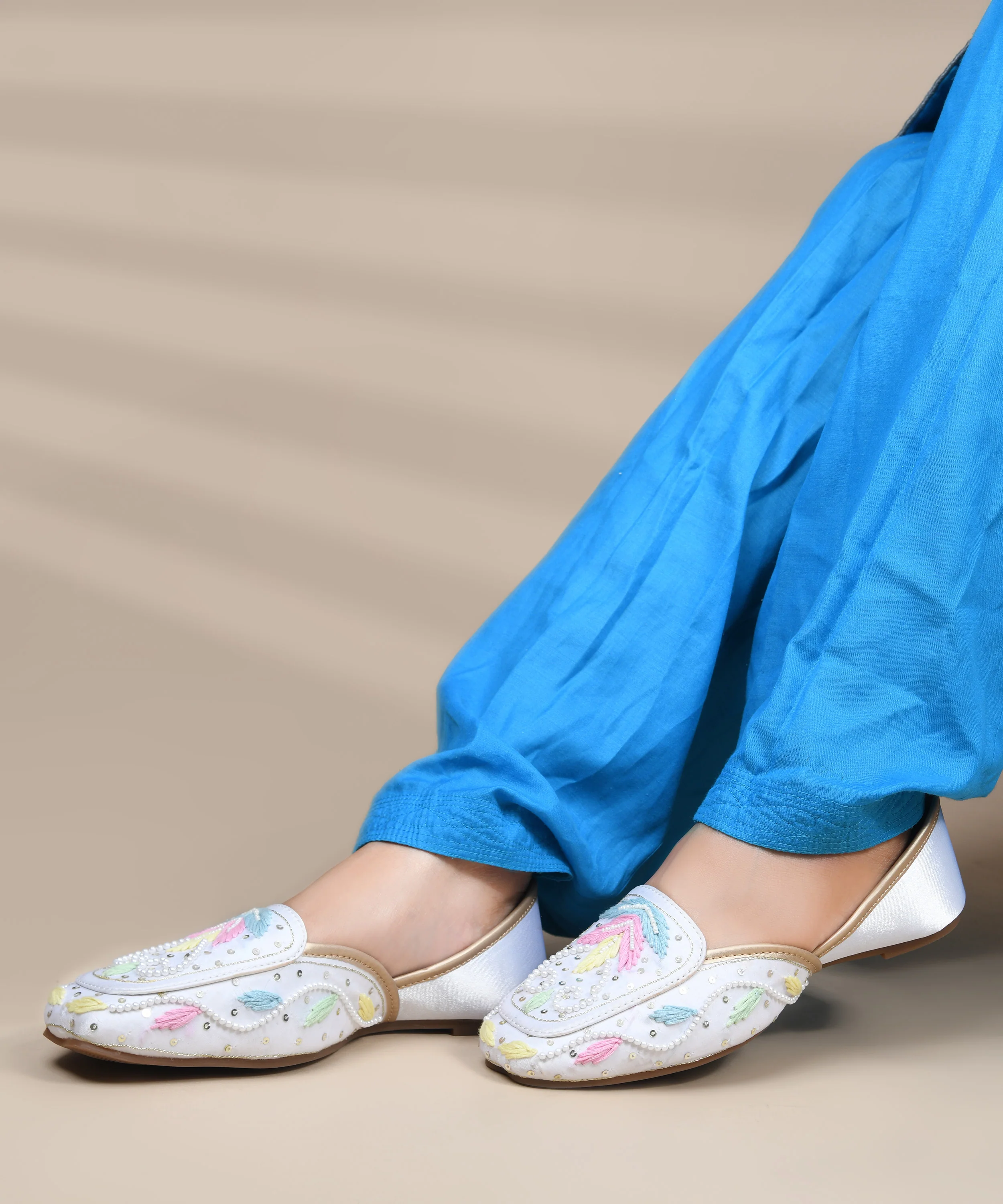 Pastel Embroidered Pearl Work Juttis - Image 4