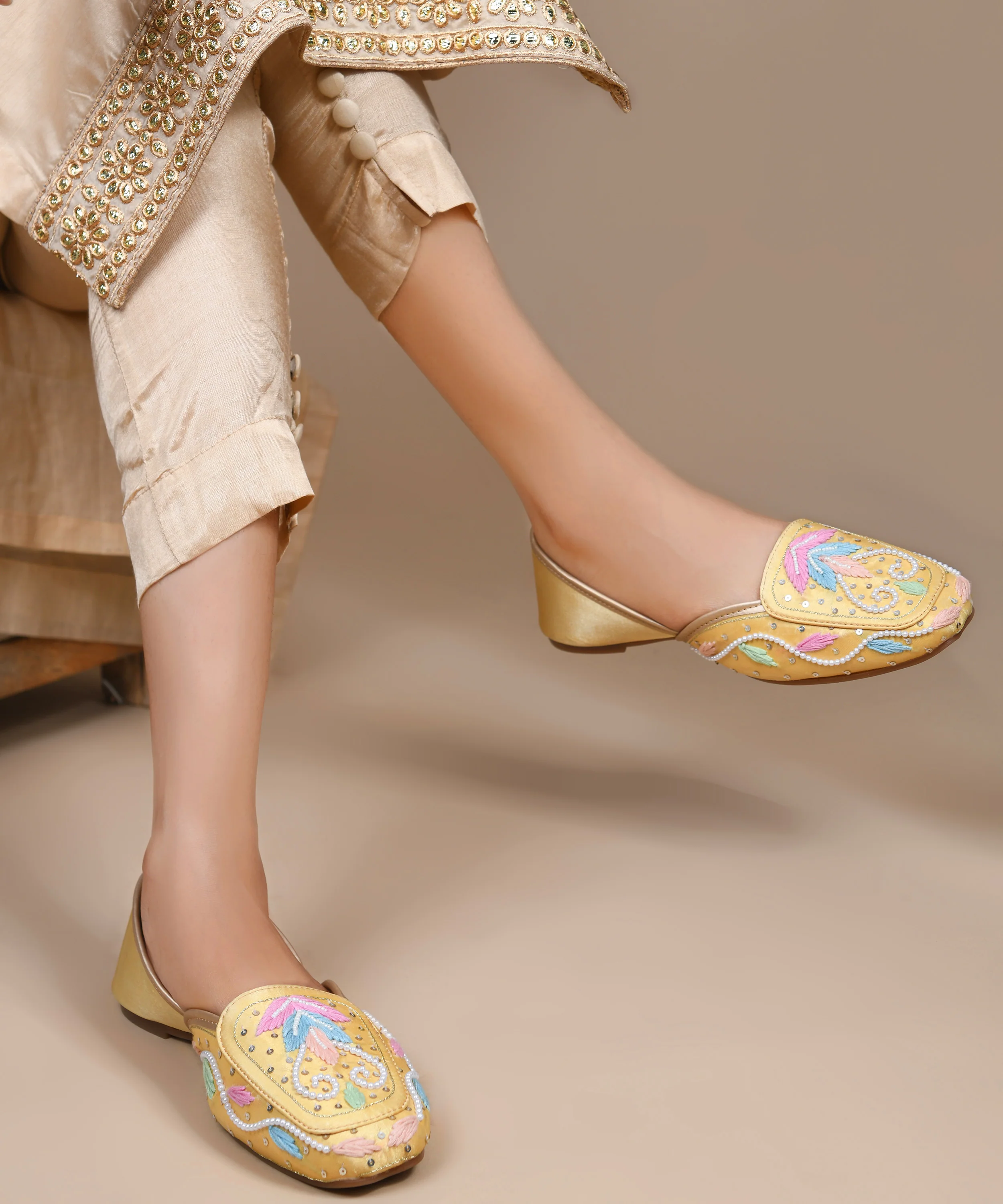Pastel Embroidered Pearl Work Juttis - Image 7
