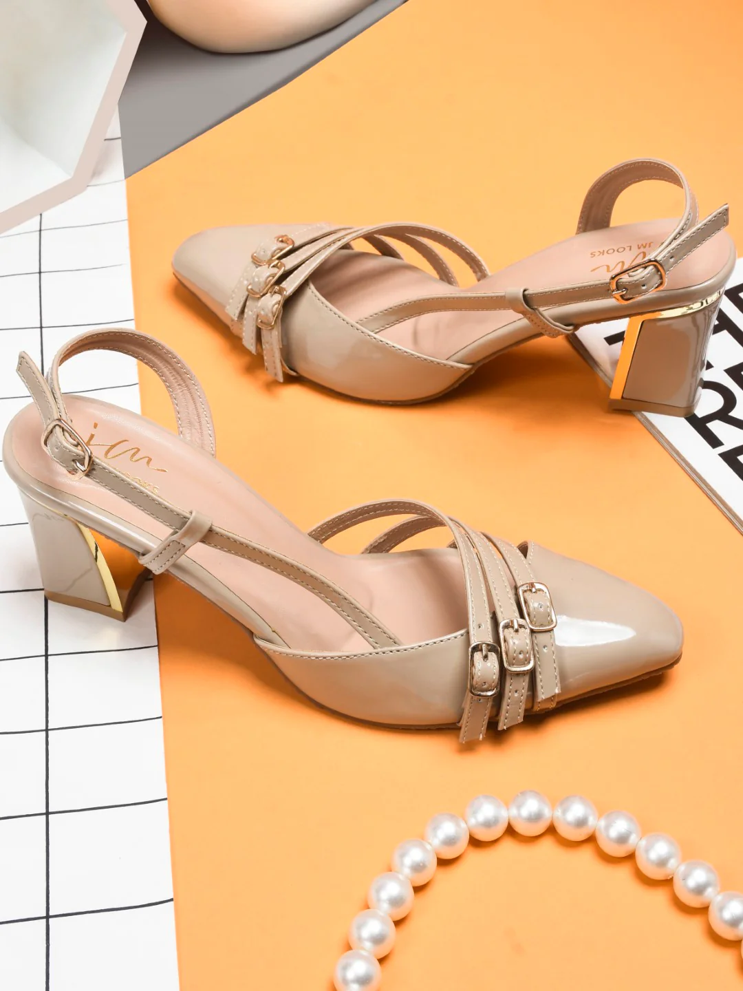 Patent Finish Slingback Heels with Buckle Straps - Image 11