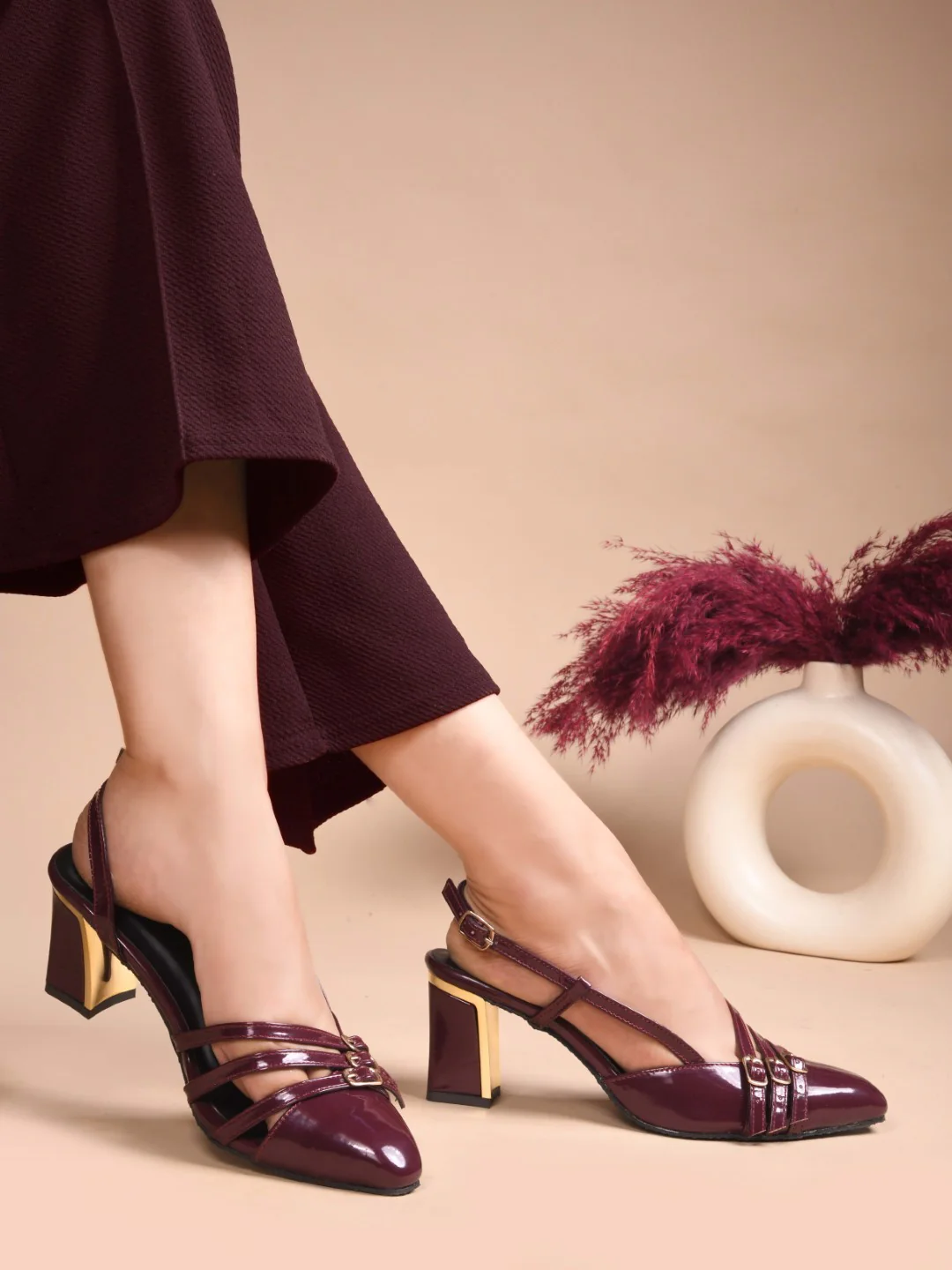 Patent Finish Slingback Heels with Buckle Straps - Image 14