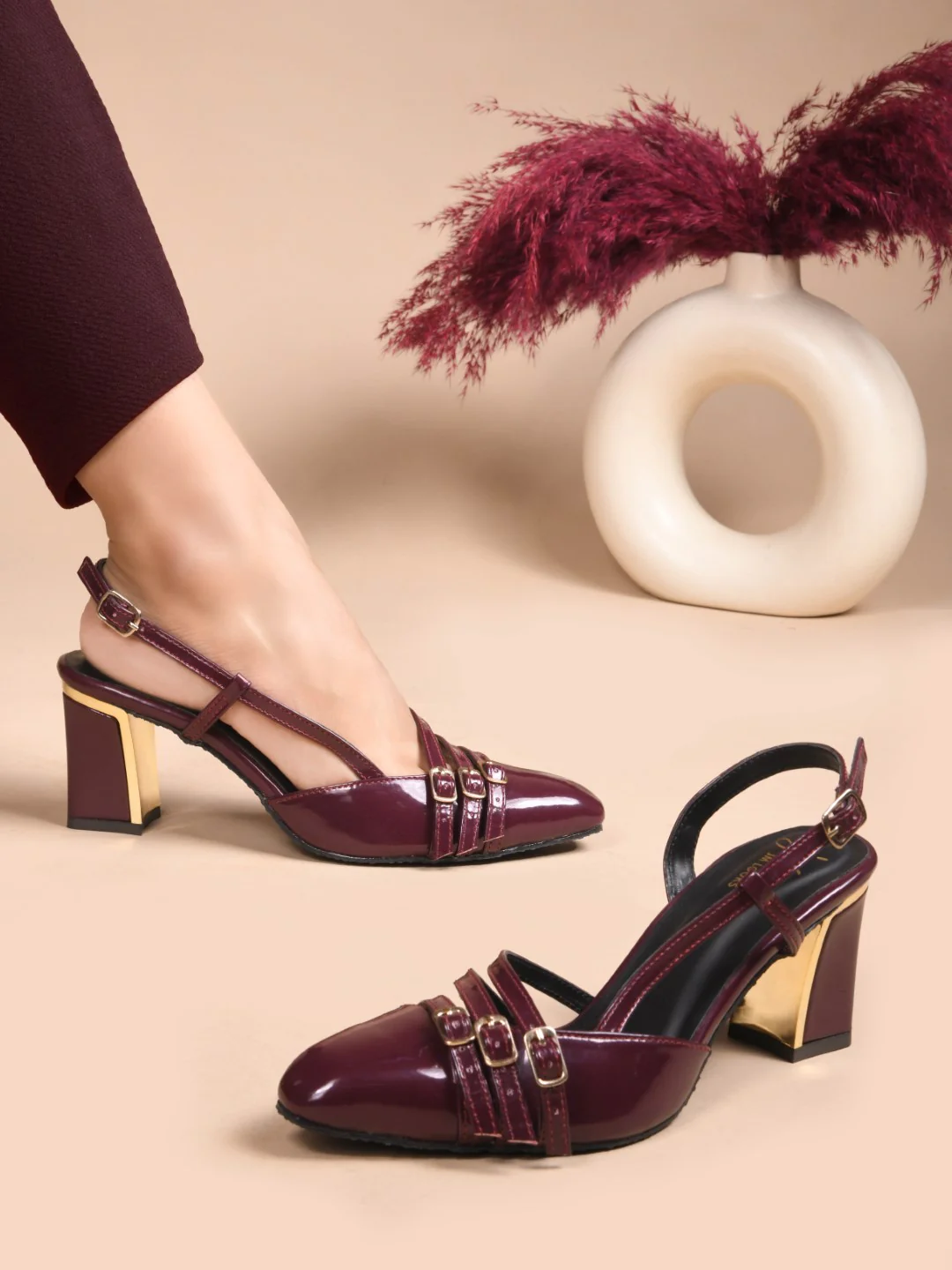 Patent Finish Slingback Heels with Buckle Straps - Image 15
