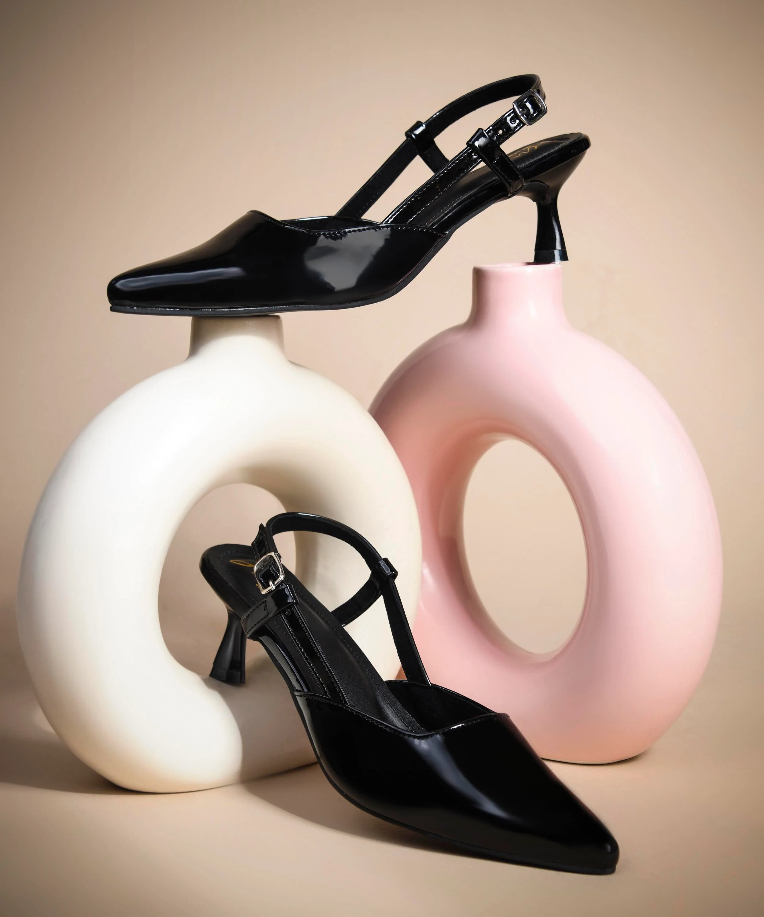 Patent Pointed-Toe Slingback Kitten Heels