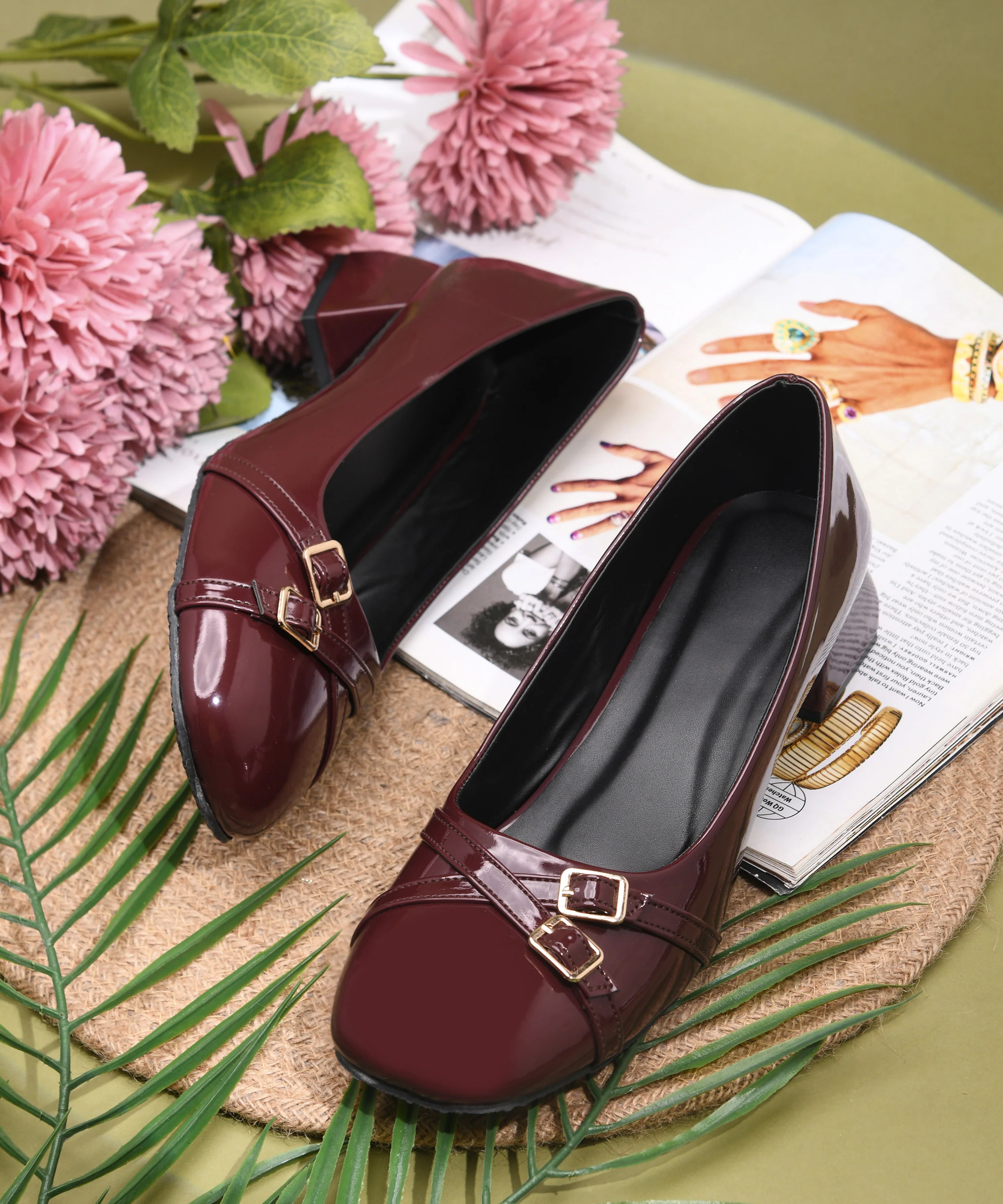 Patent Square-Toe Heels with Buckle Detail - Image 7
