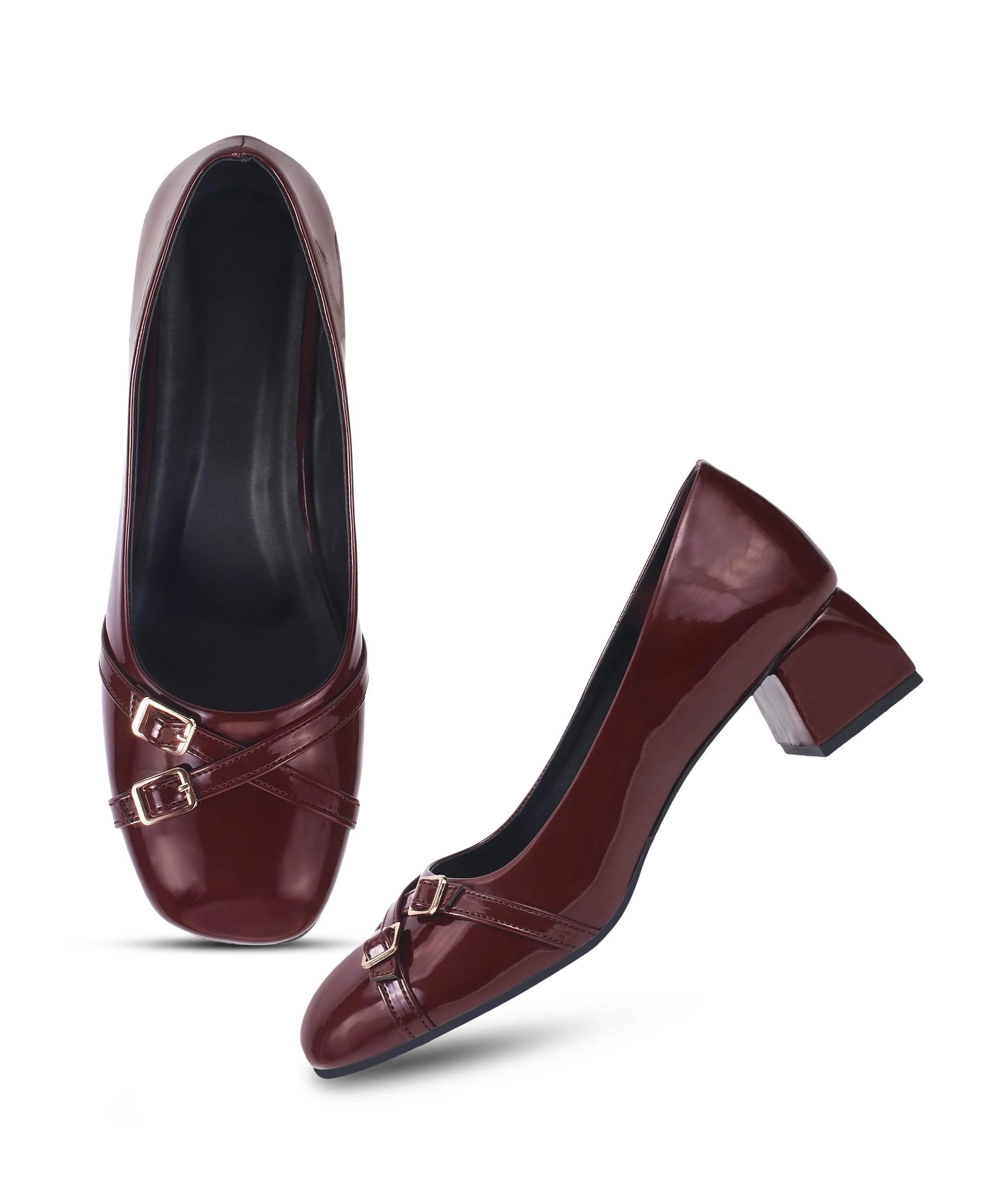 Patent Square-Toe Heels with Buckle Detail - Image 11