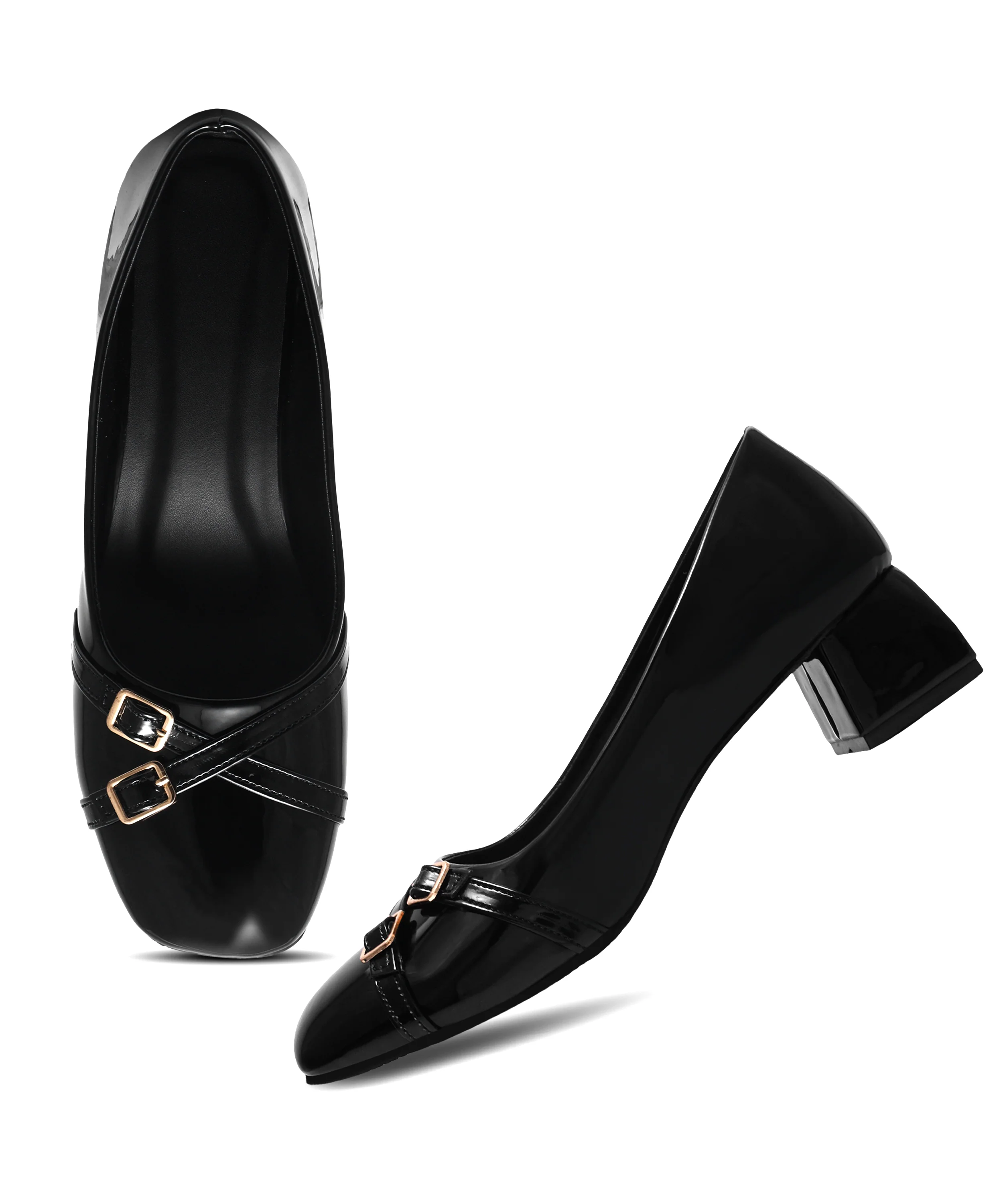 Patent Square-Toe Heels with Buckle Detail - Image 5