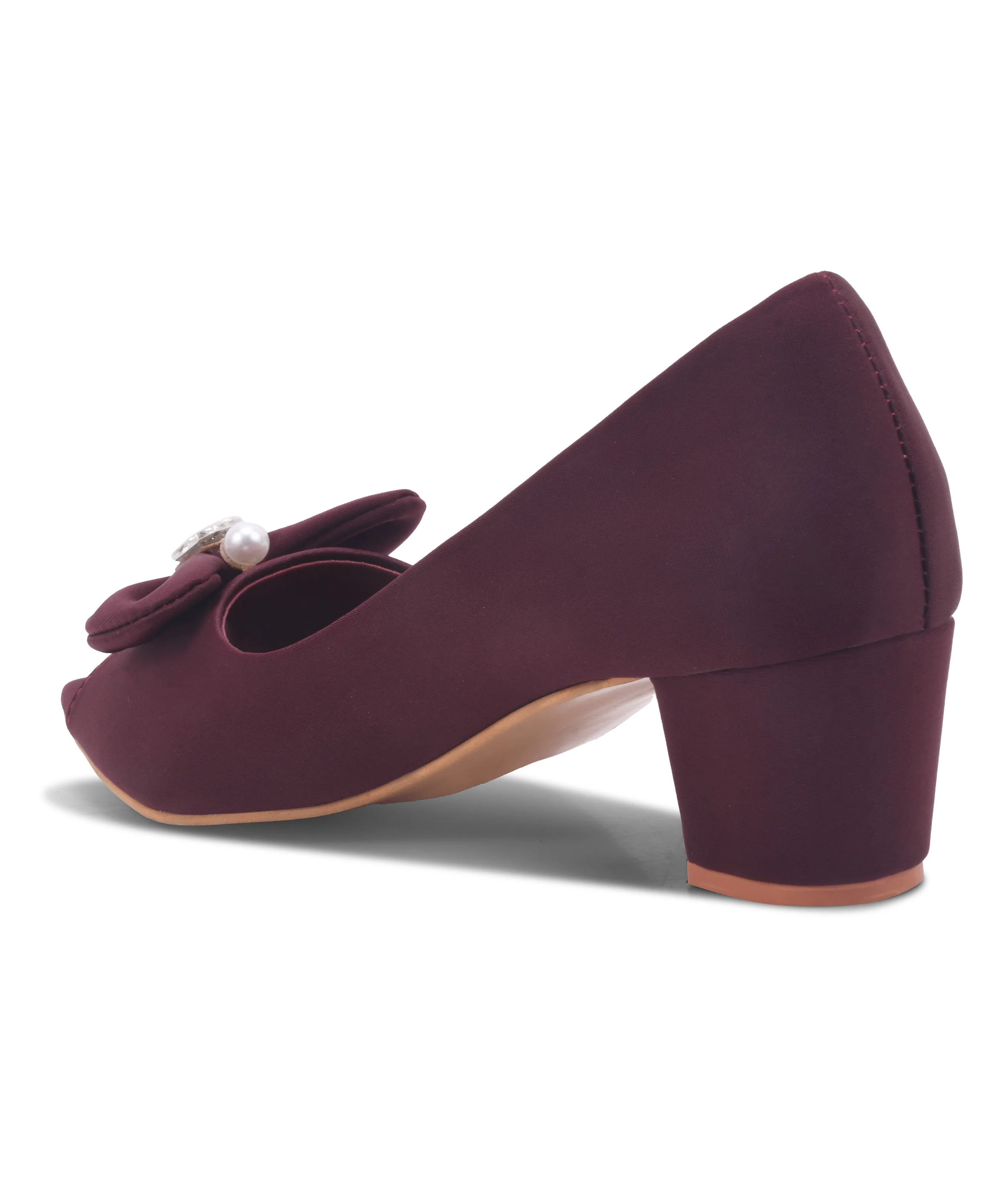 Peep Toe Block Heels with Bow and Pearl Accent - Image 13