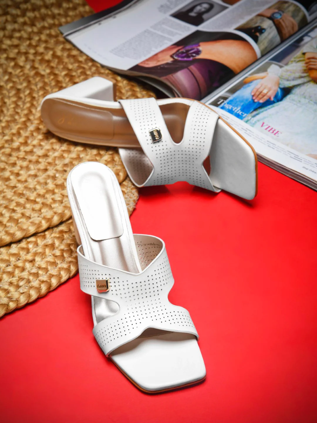 Perforated Block Heel Mules with Open Toe - Image 7