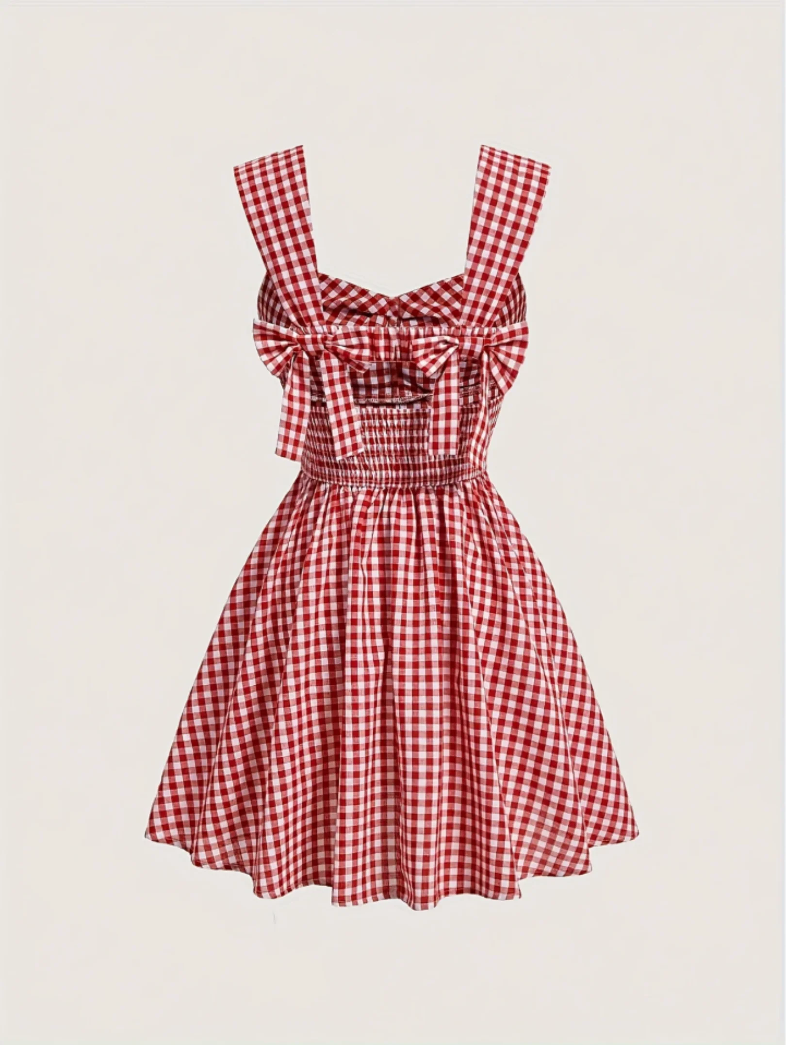 Plaid Fitted Dress with a Bow - Image 2