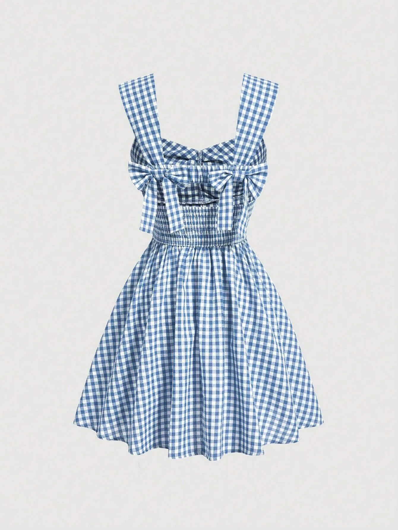 Plaid Print Backless Bowknot Pleated Dress - Image 2
