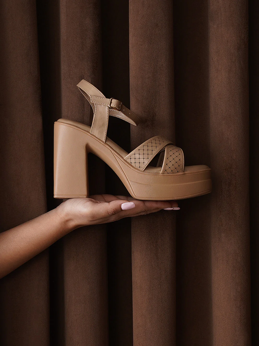JM Looks Perforated Strap Block Heel Platforms - Image 7