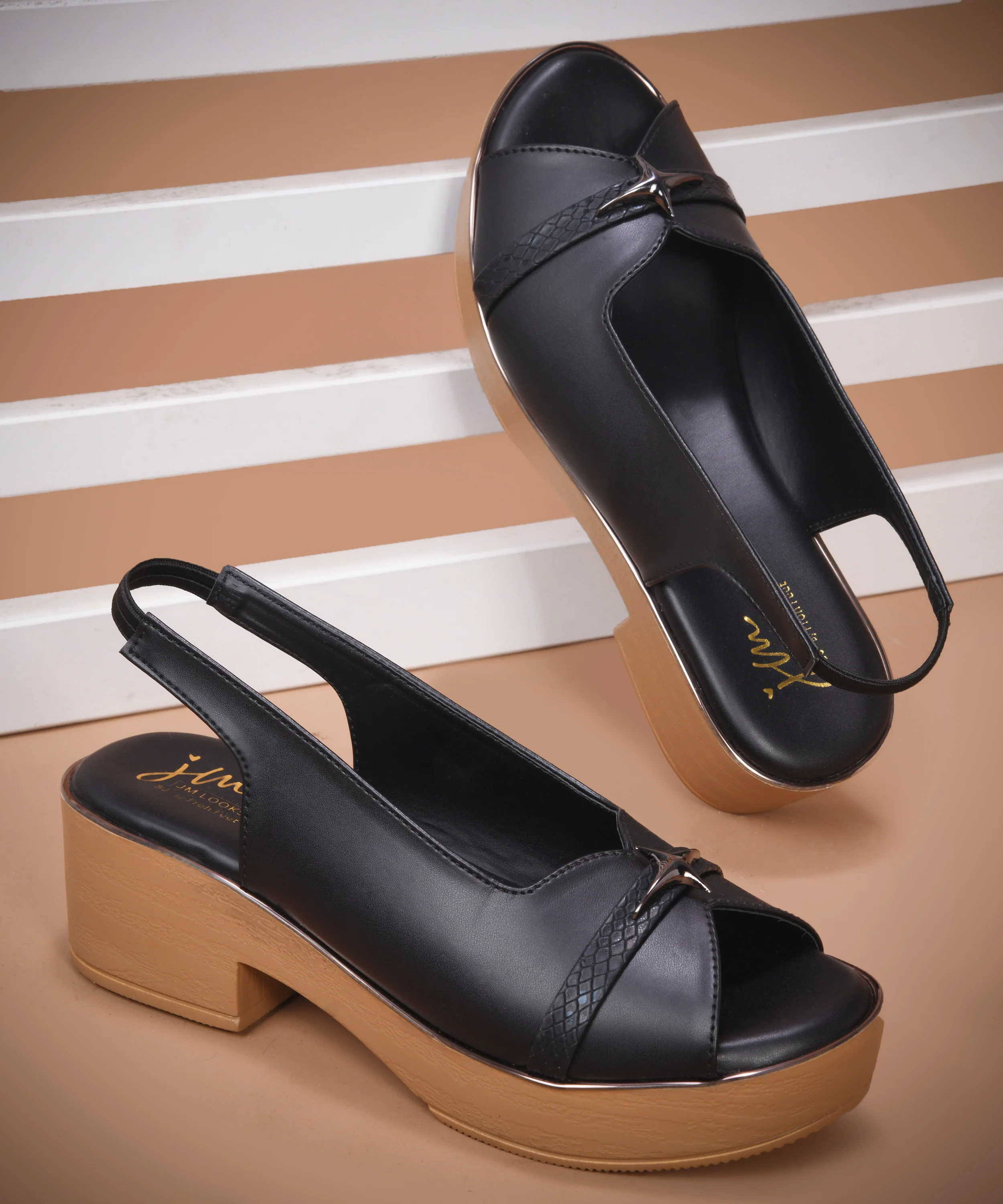 Platform Block Heel Sandals with Slingback Strap