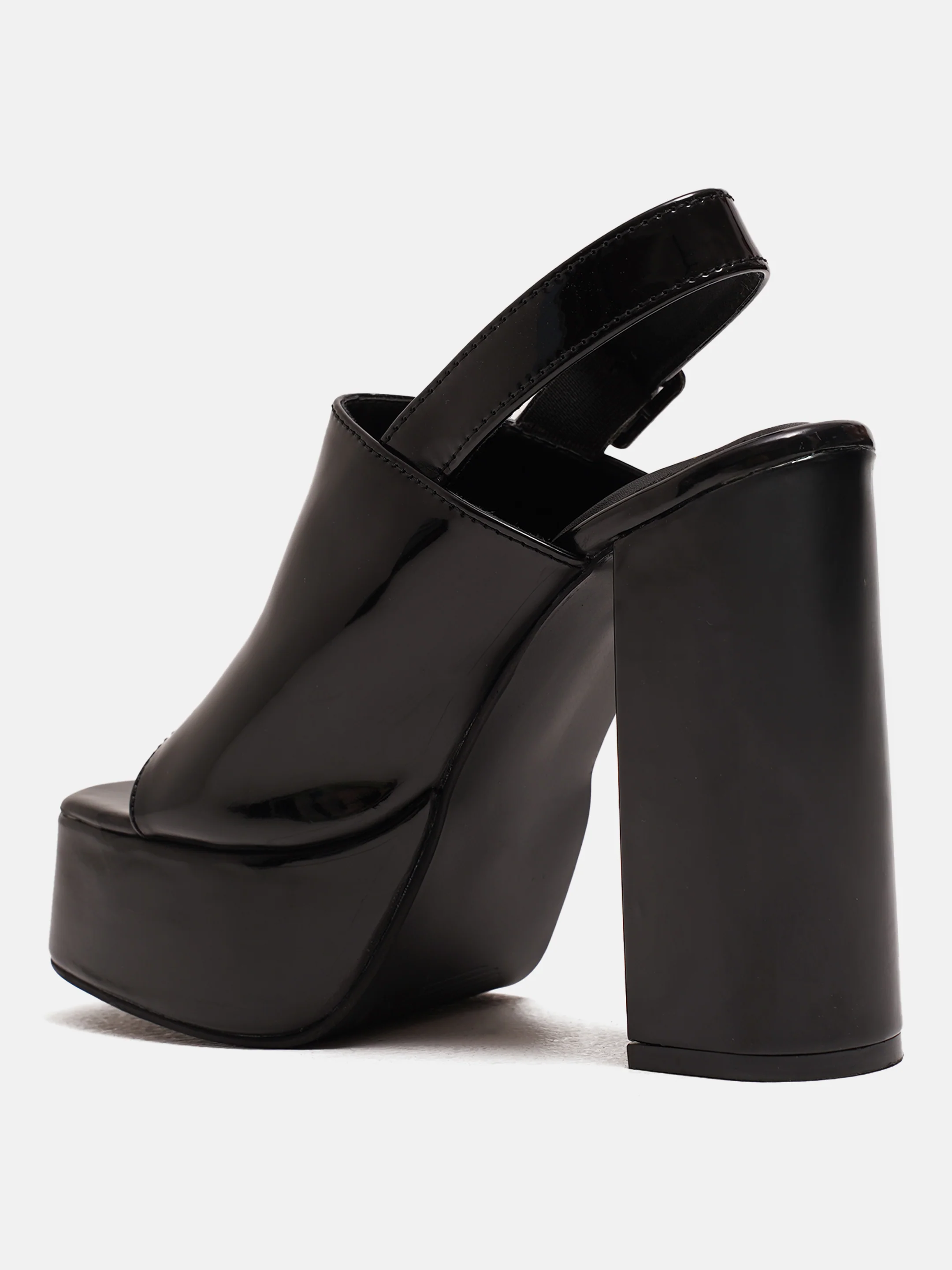 Platform Block Heel Slingback Sandals with Glossy Finish - Image 2