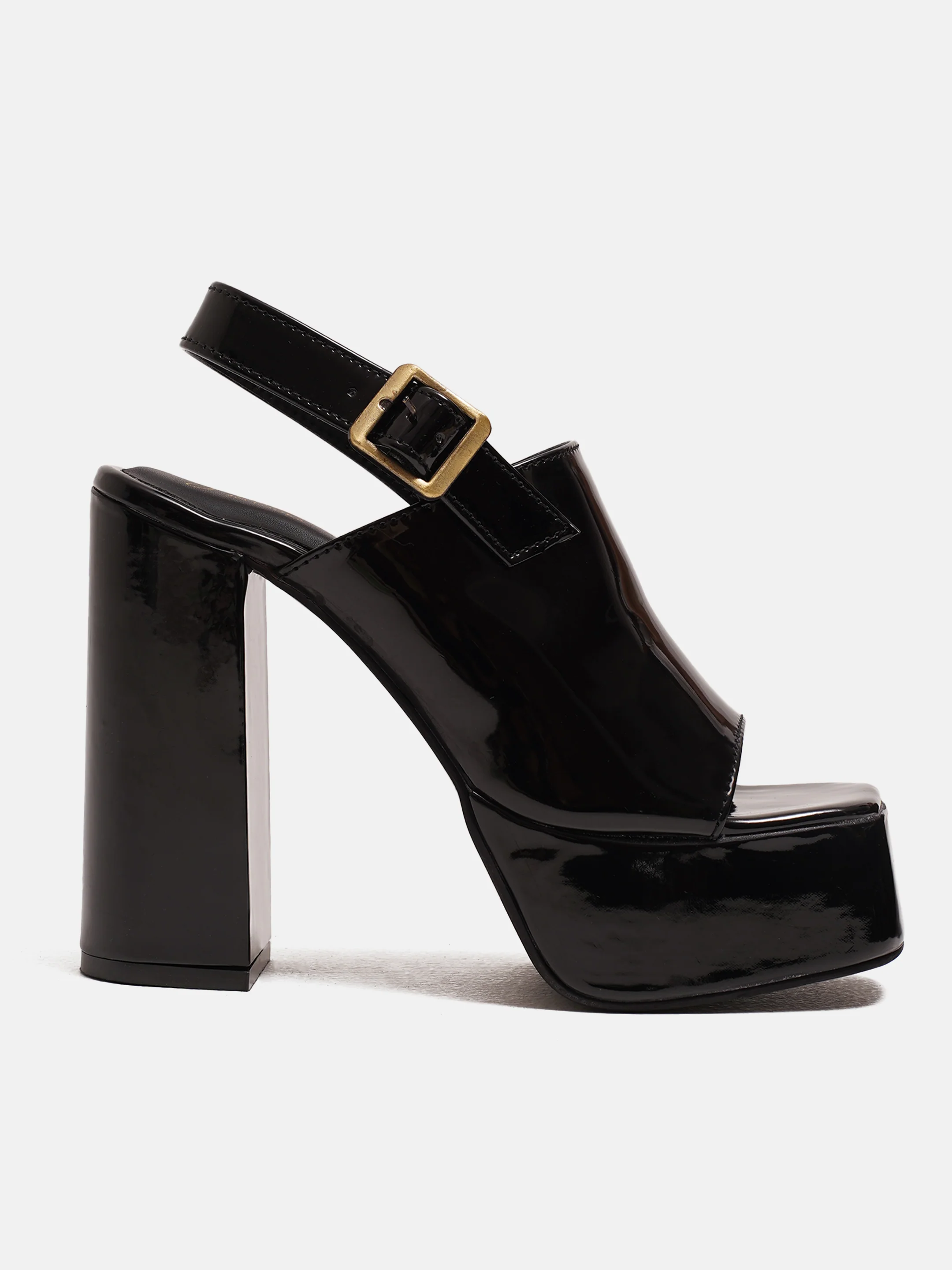 Platform Block Heel Slingback Sandals with Glossy Finish - Image 3