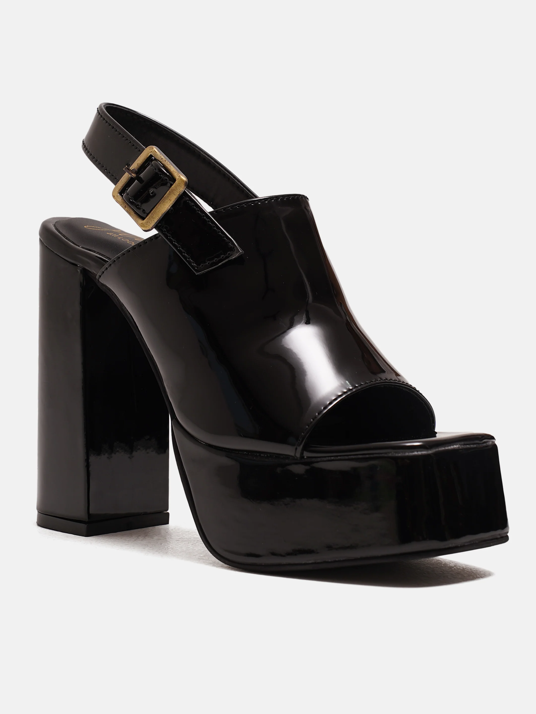 Platform Block Heel Slingback Sandals with Glossy Finish - Image 5