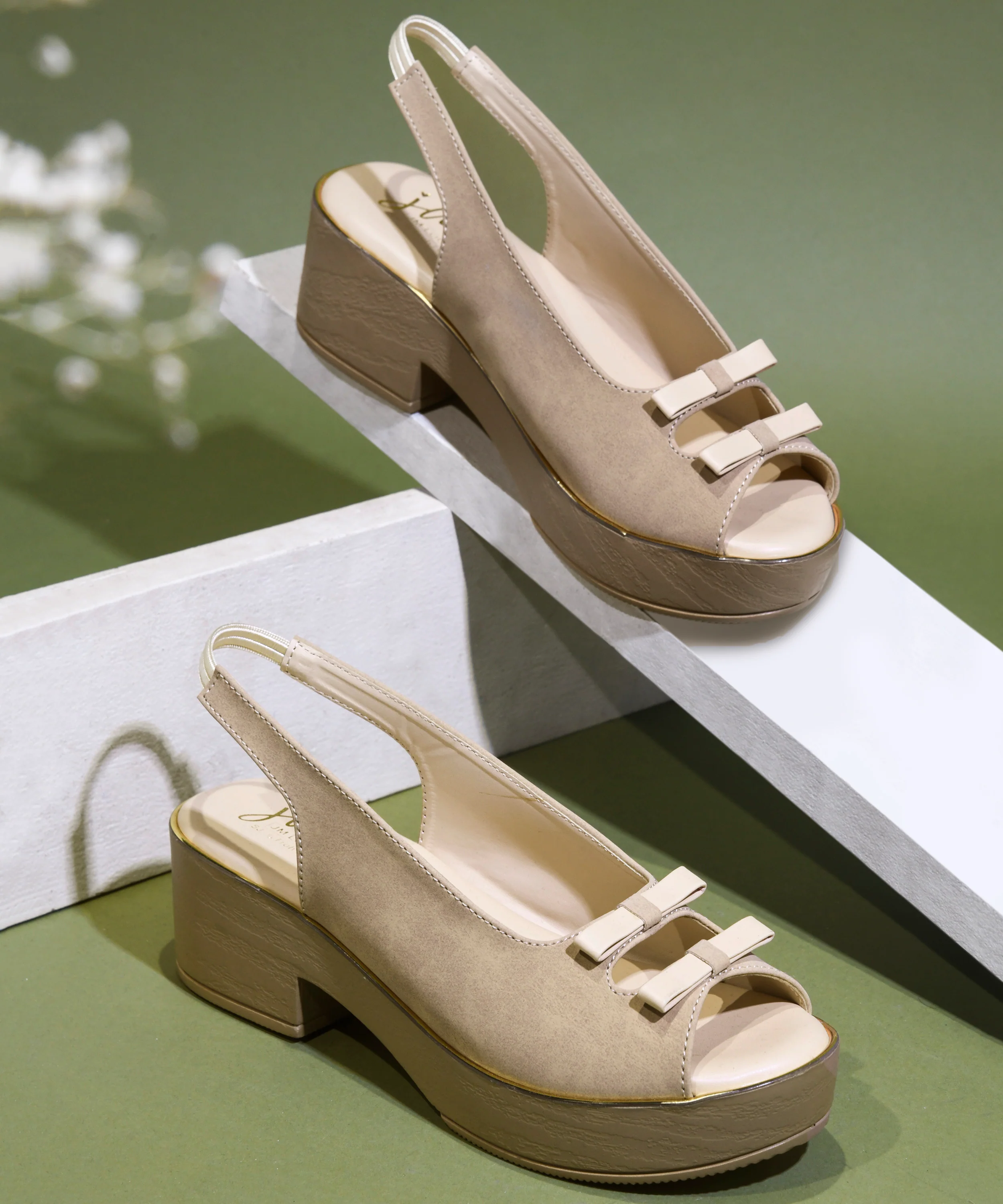 Platform Block Heels with Bow Accent