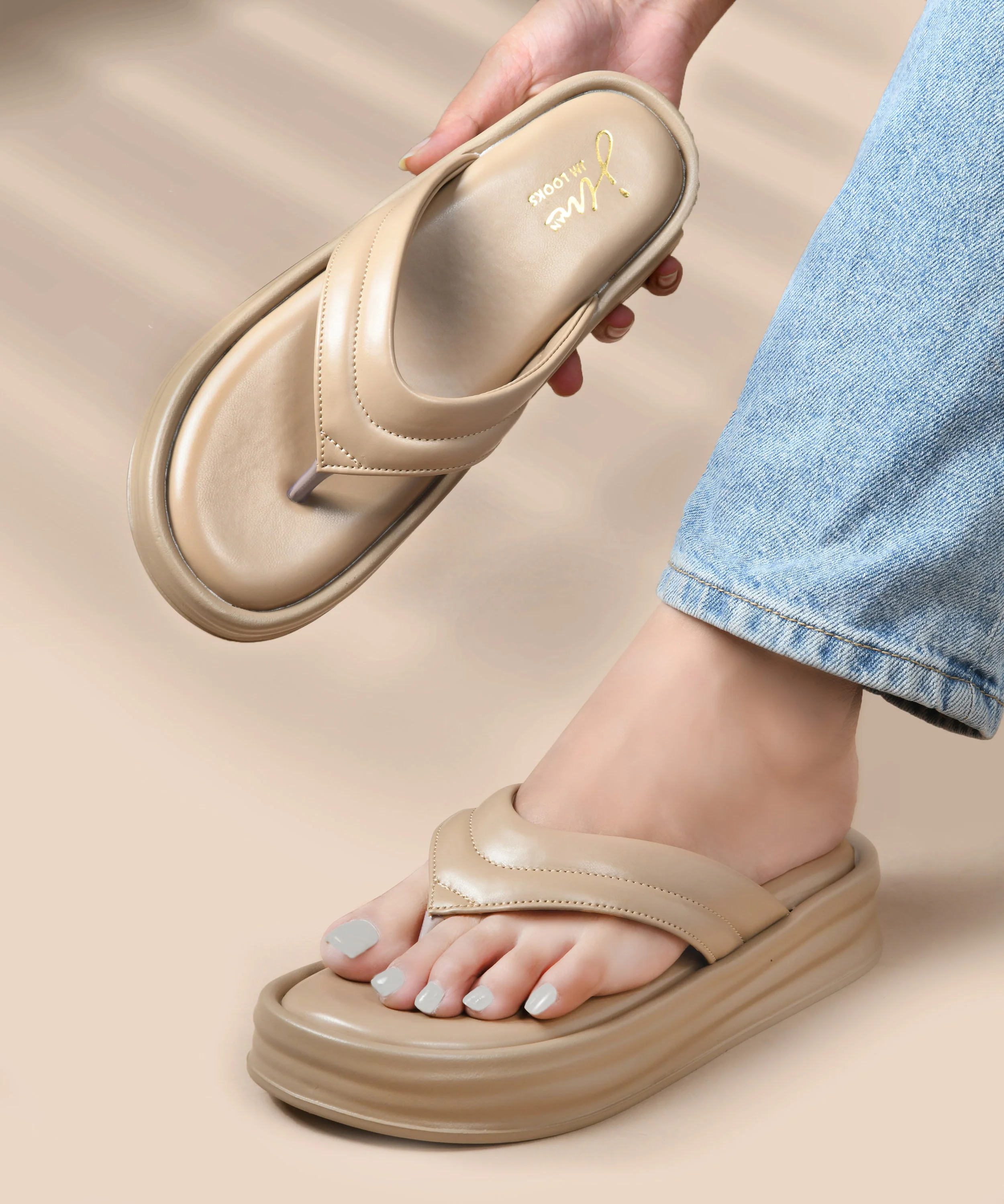 Platform Flip-Flop Sandals with Cushioned Straps - Image 2