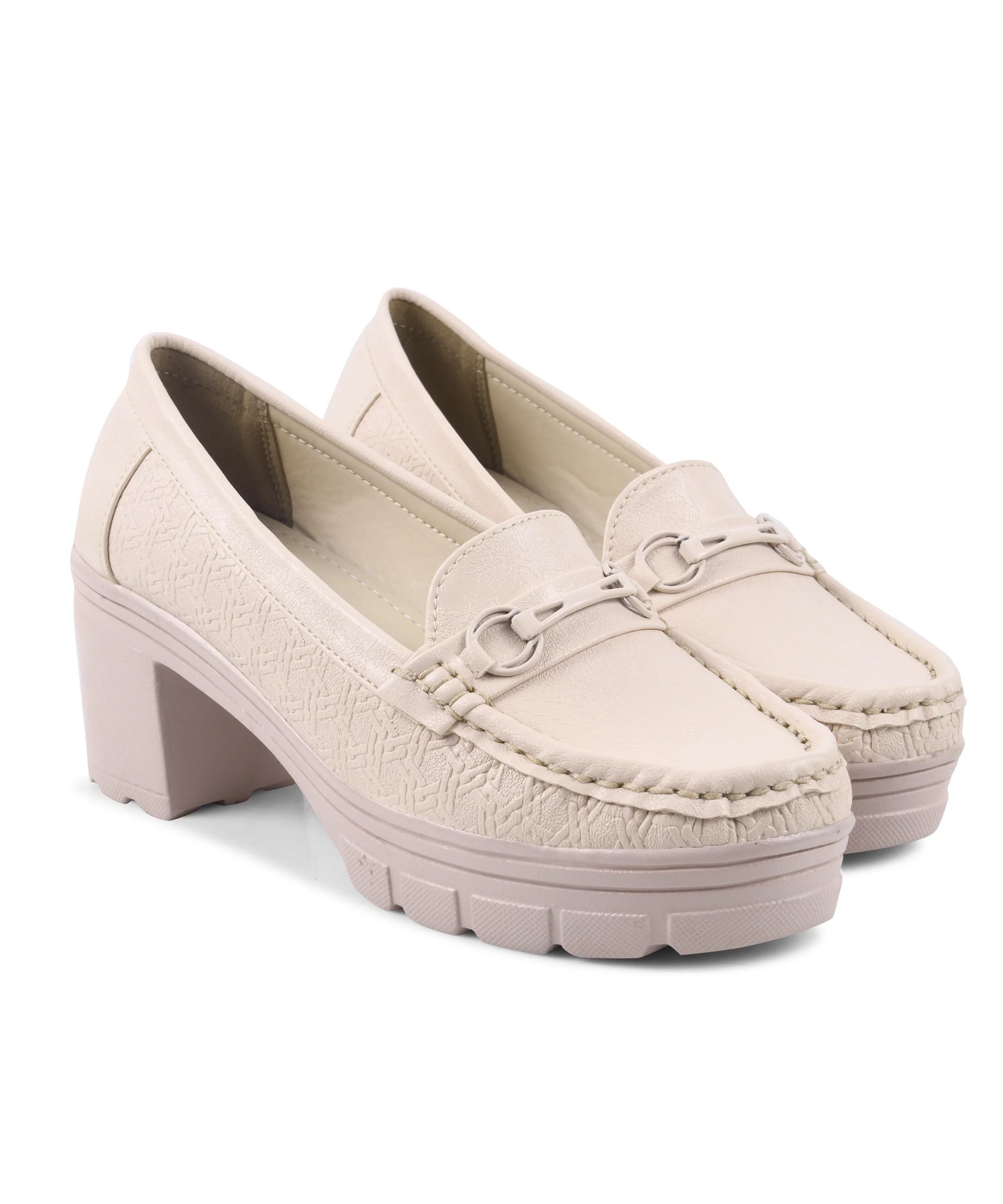 Platform Heel Loafers with Moc-Toe Design - Image 12
