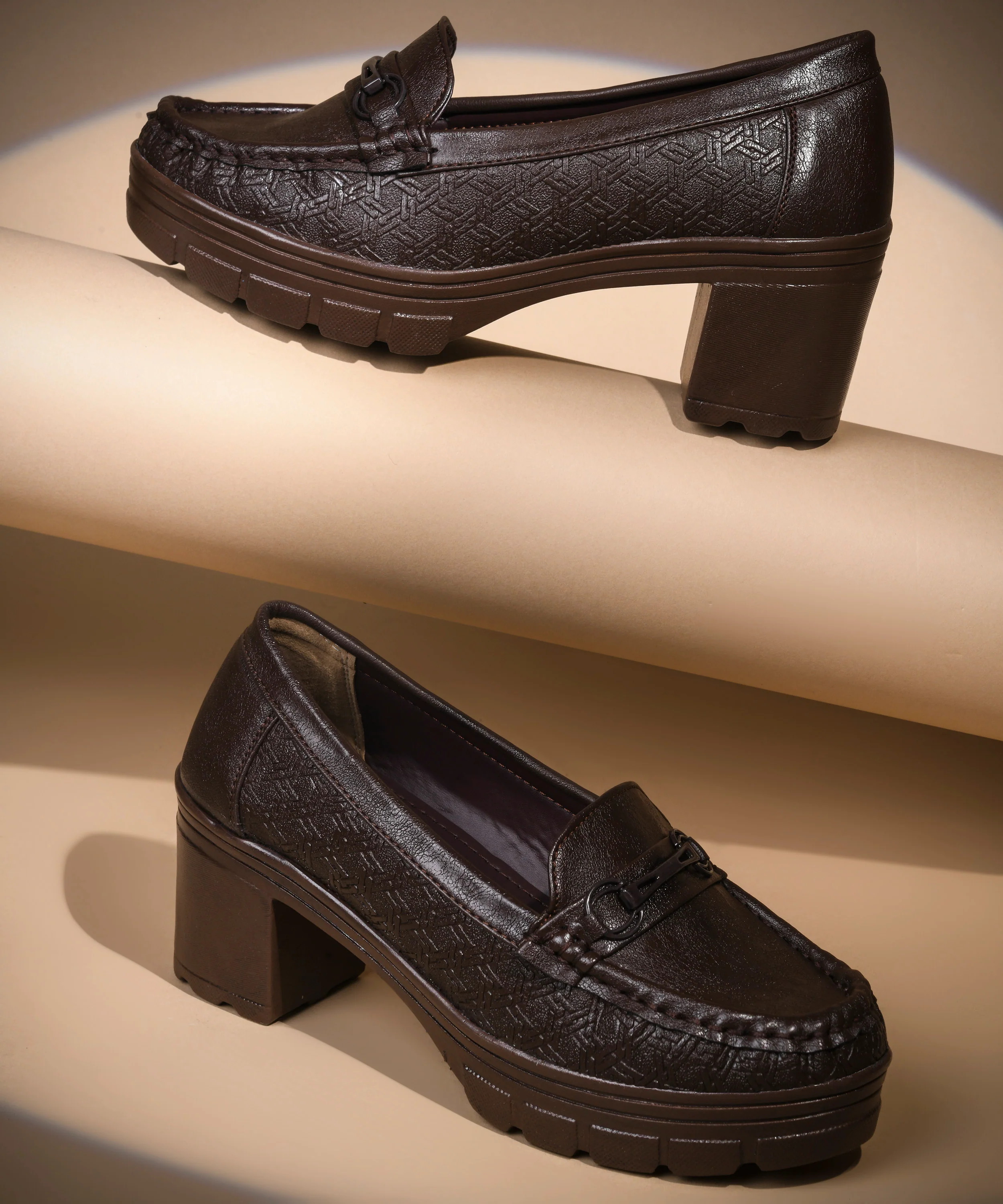 Platform Heel Loafers with Moc-Toe Design - Image 13