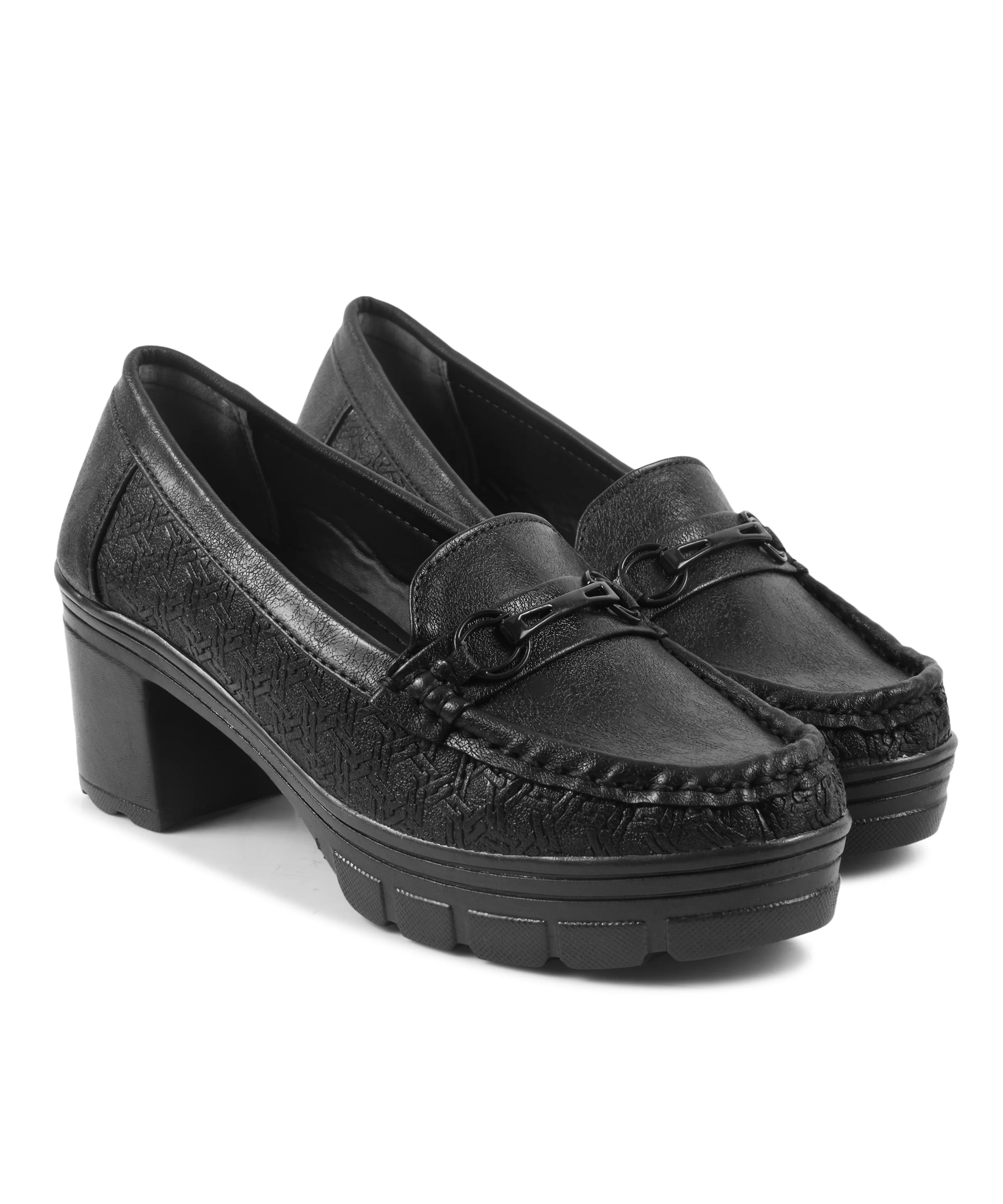 Platform Heel Loafers with Moc-Toe Design - Image 6
