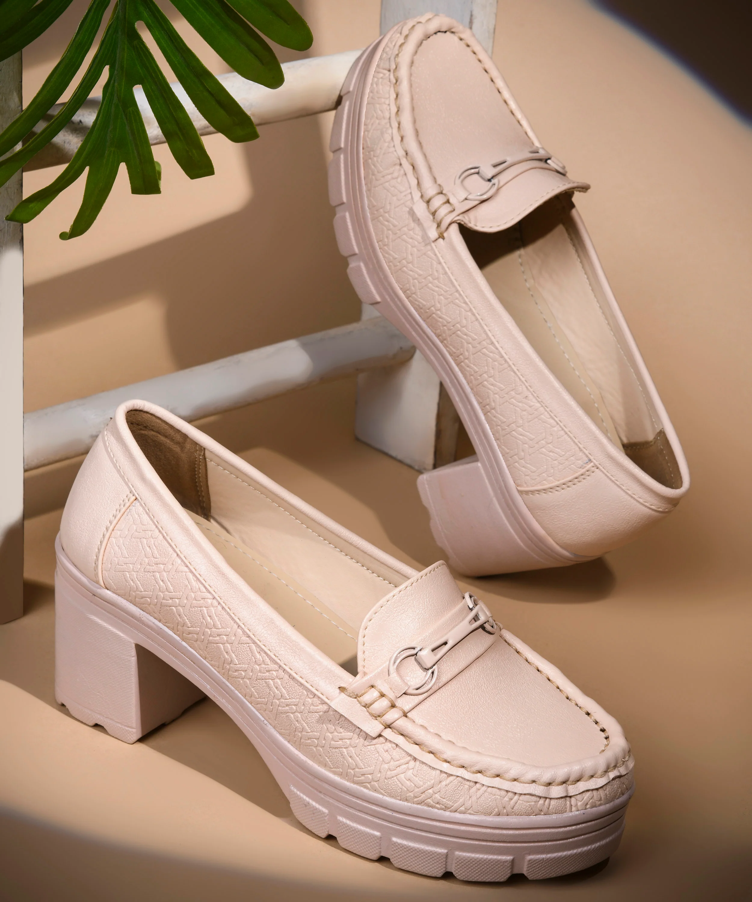 Platform Heel Loafers with Moc-Toe Design - Image 7