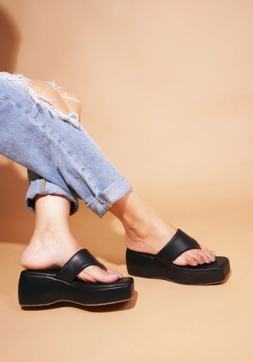Platform Heel Thong Strap Wedges - Image 3