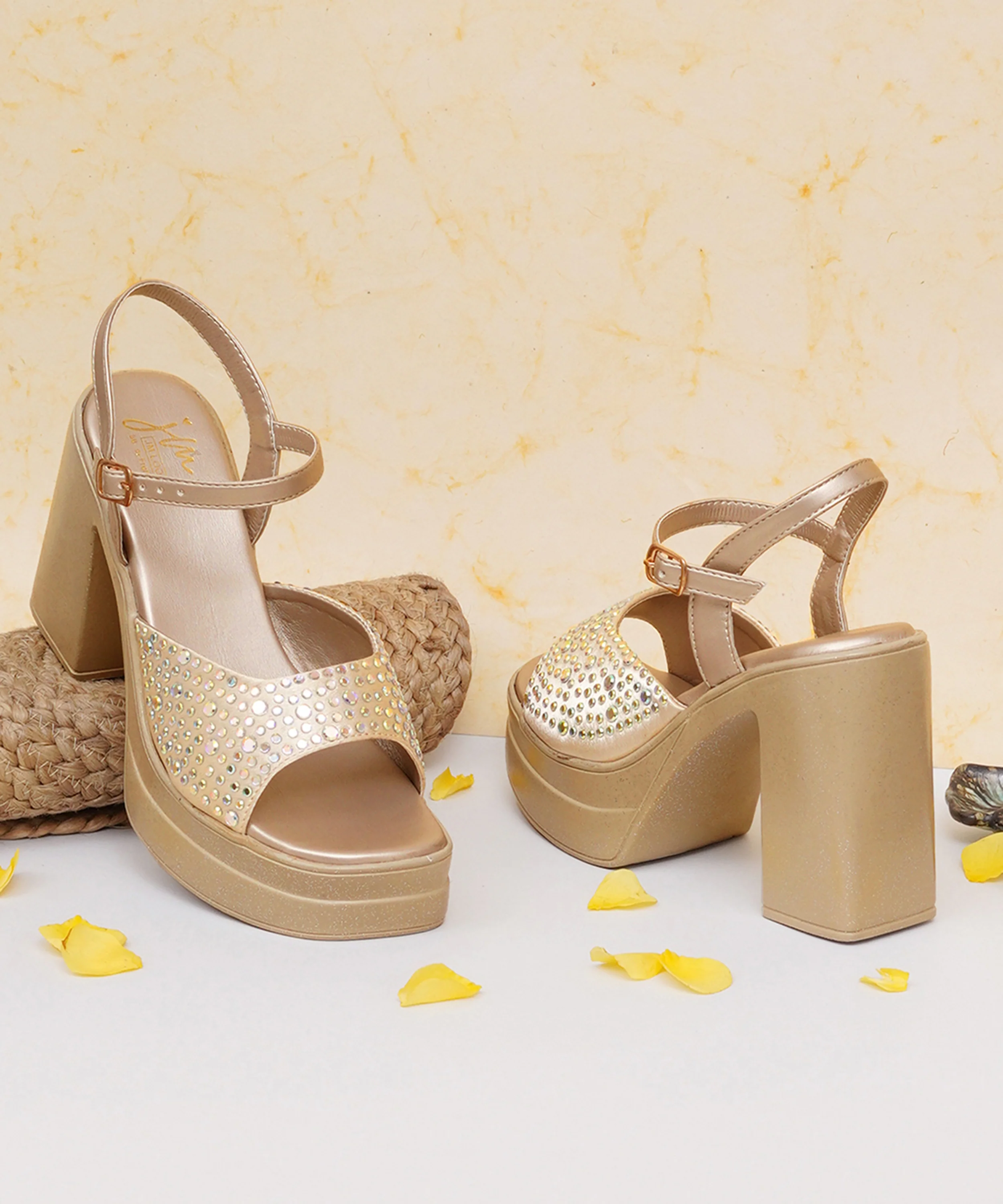 Platform Heels with Stone Detail & Stable Block Heel