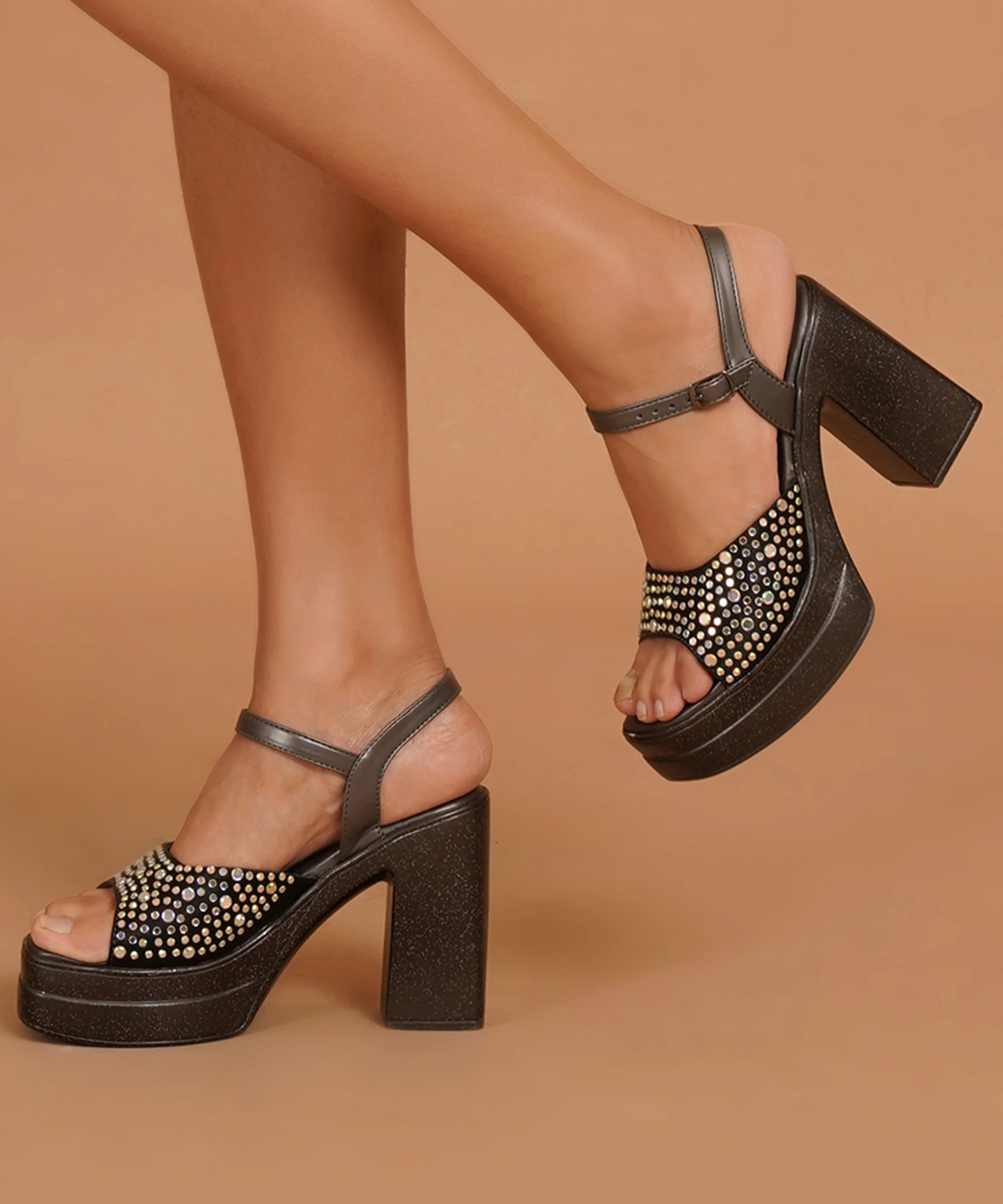 Platform Heels with Stone Detail & Stable Block Heel - Image 10