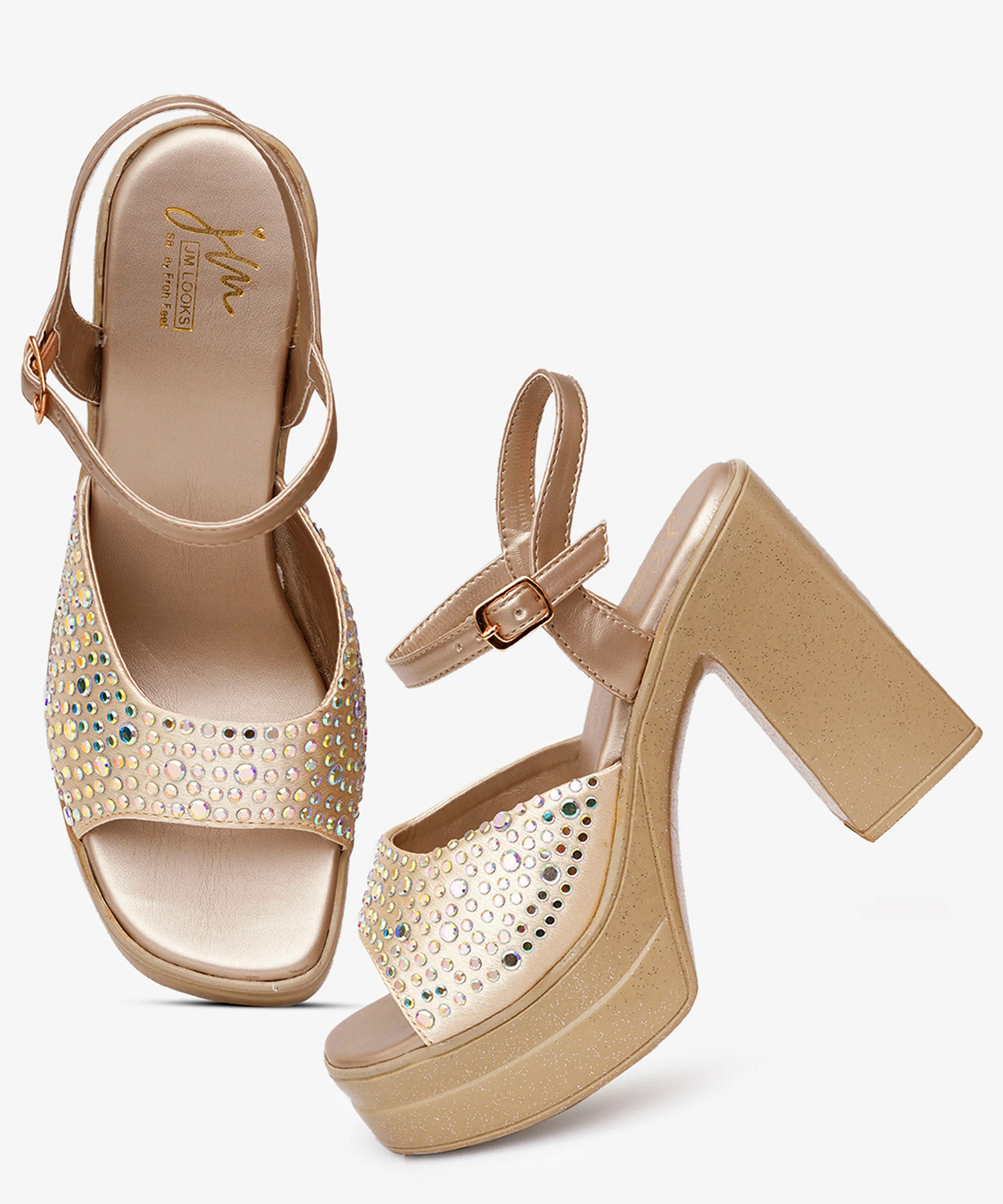 Platform Heels with Stone Detail & Stable Block Heel - Image 5