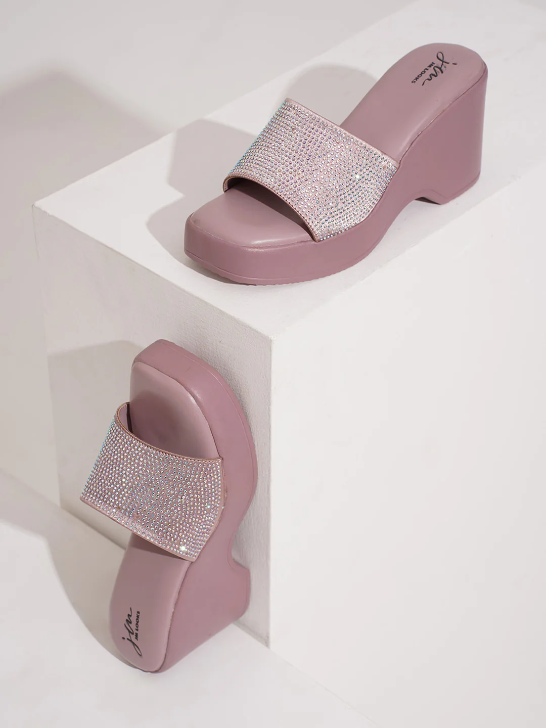 Platform Slides with Rhinestone Embellished Strap - Image 5