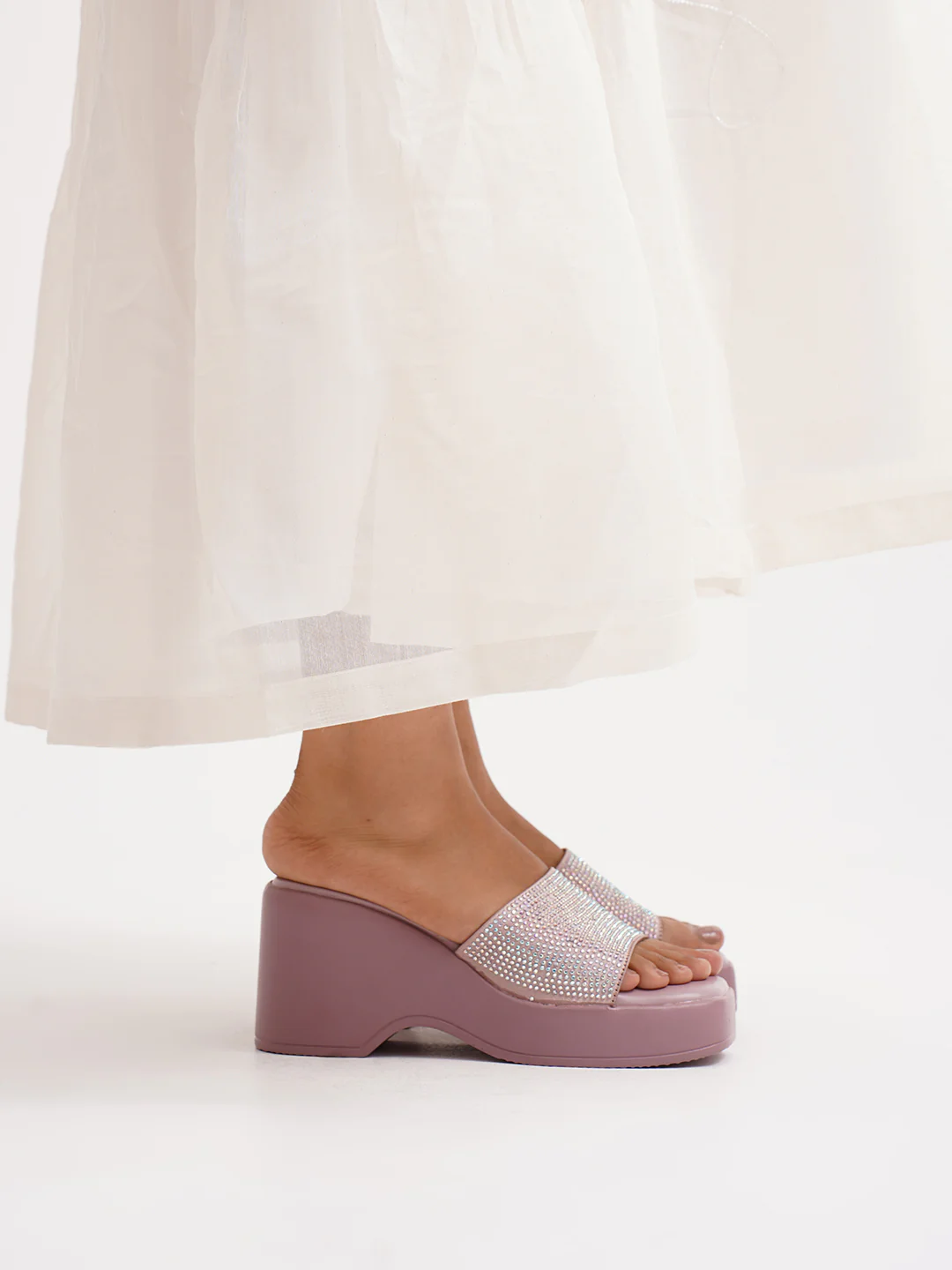Platform Slides with Rhinestone Embellished Strap - Image 7