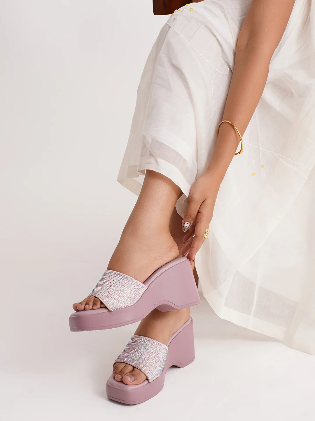 Platform Slides with Rhinestone Embellished Strap - Image 8