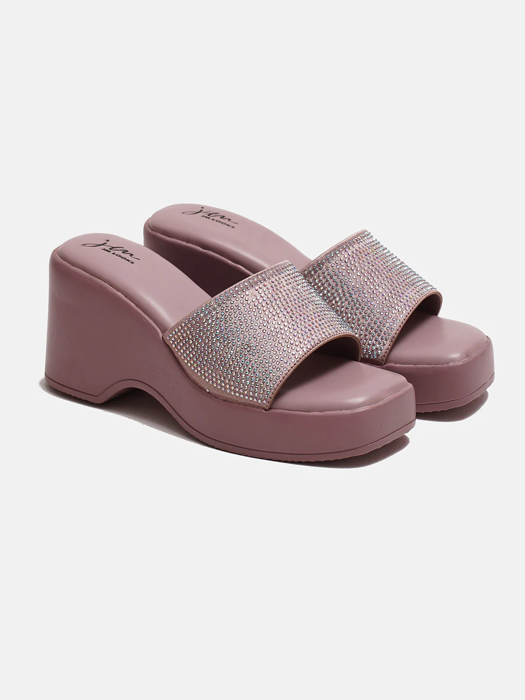 Platform Slides with Rhinestone Embellished Strap - Image 9