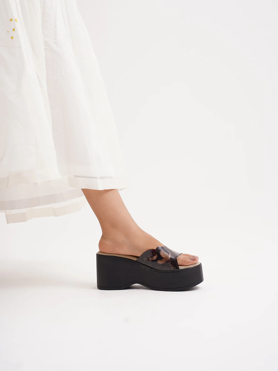 Platform Wedge Sandals with Floral Embossed Strap - Image 11