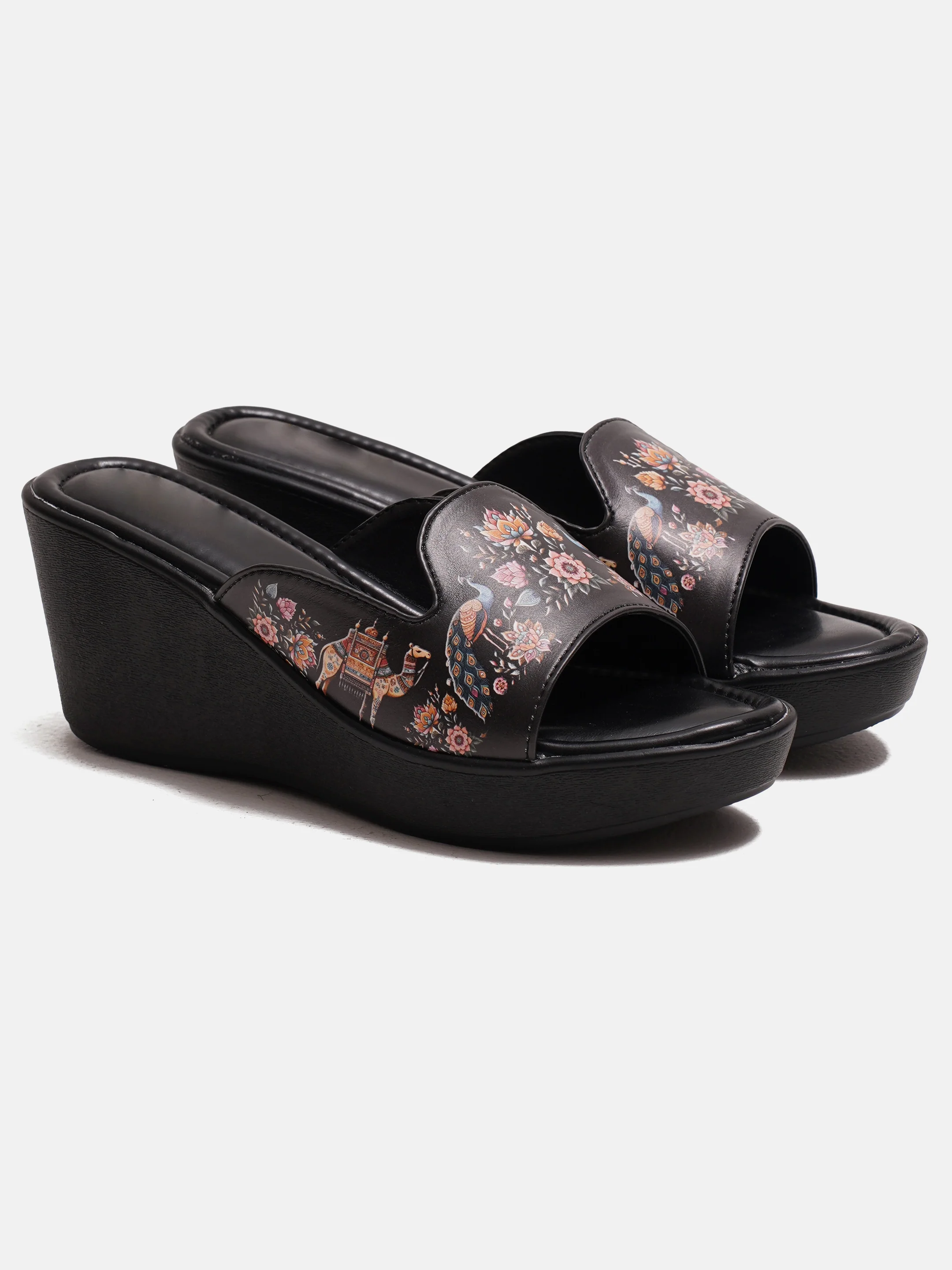 Platform Wedge Sandals with Floral Embossed Strap - Image 13