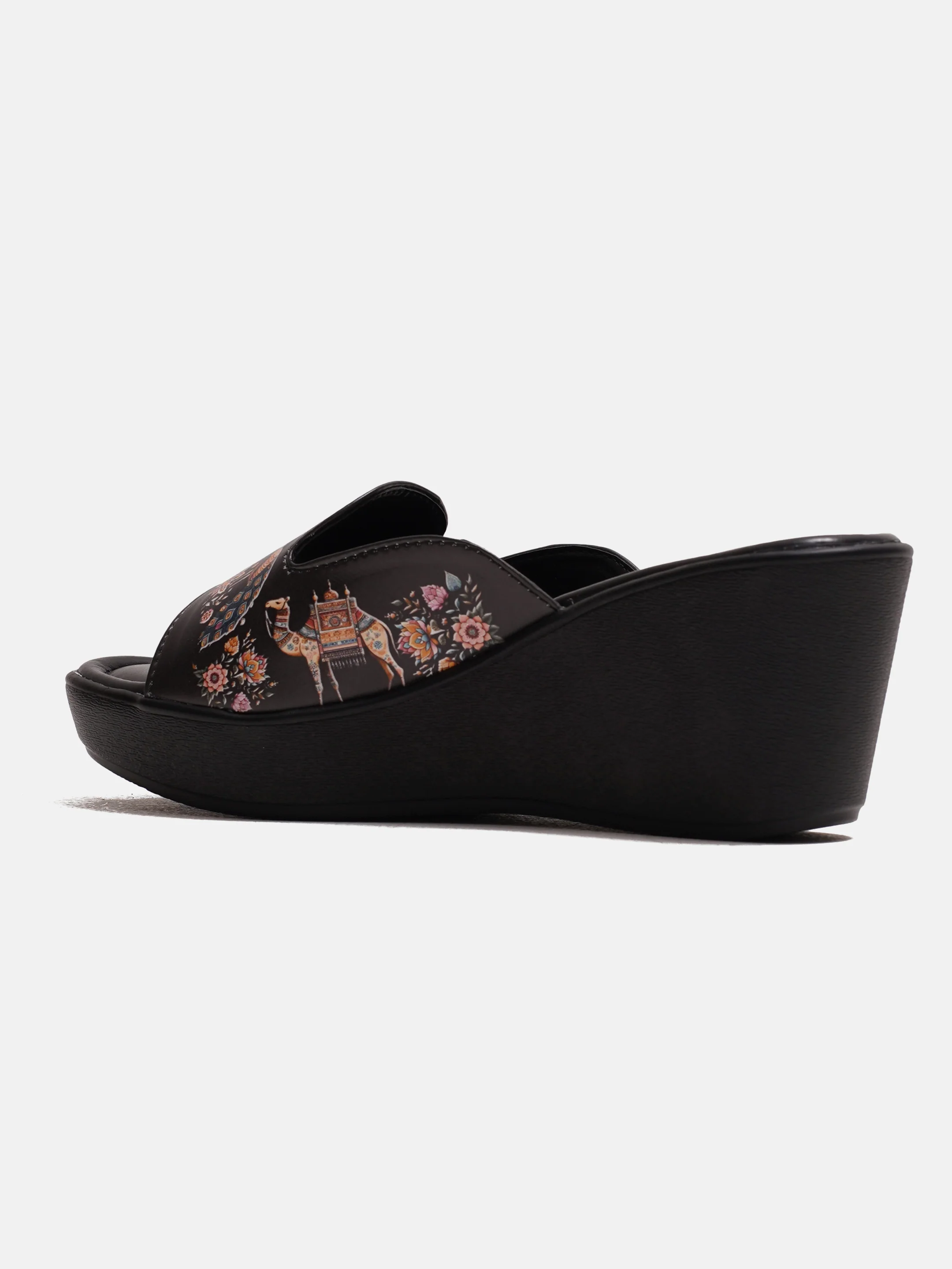 Platform Wedge Sandals with Floral Embossed Strap - Image 14