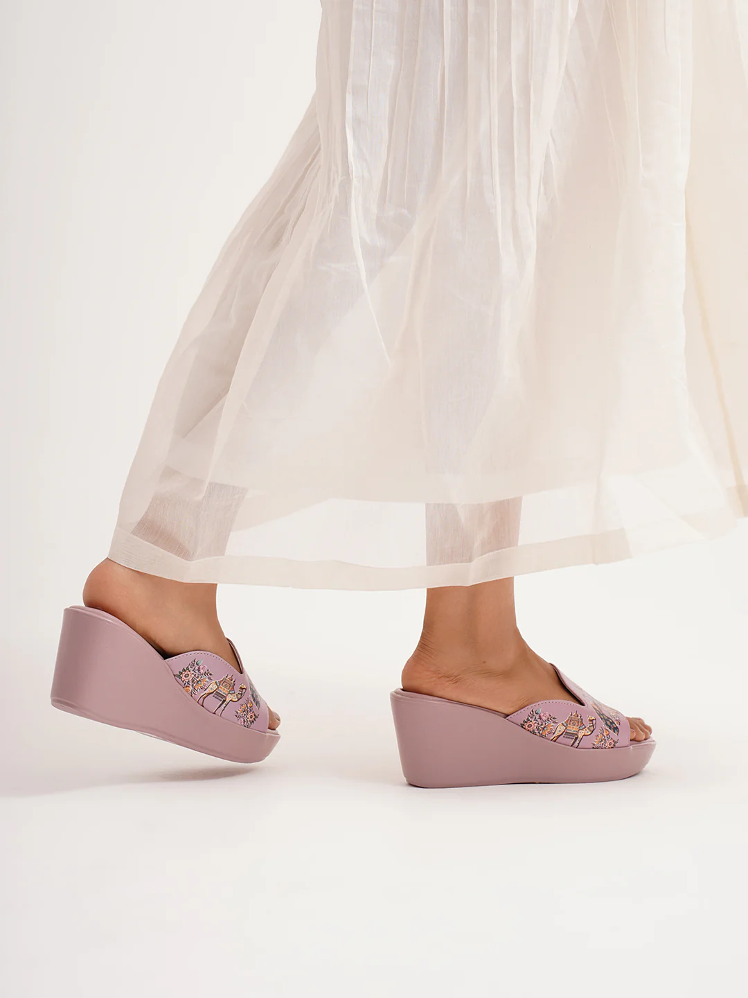 Platform Wedge Sandals with Floral Embossed Strap - Image 16