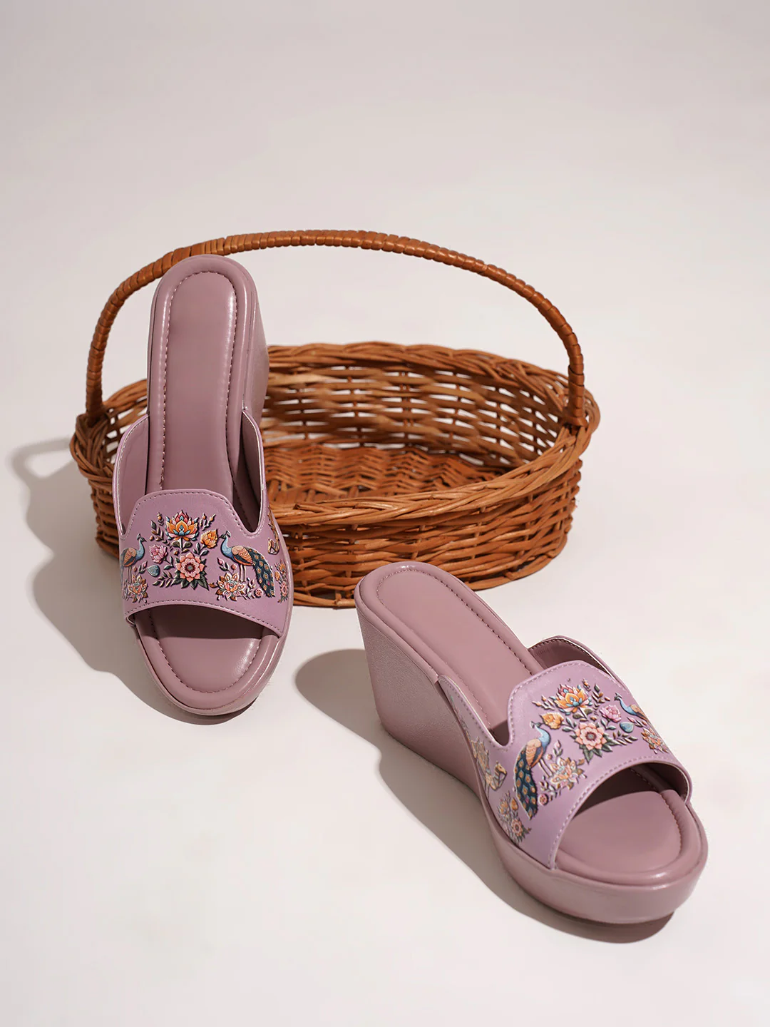 Platform Wedge Sandals with Floral Embossed Strap - Image 18