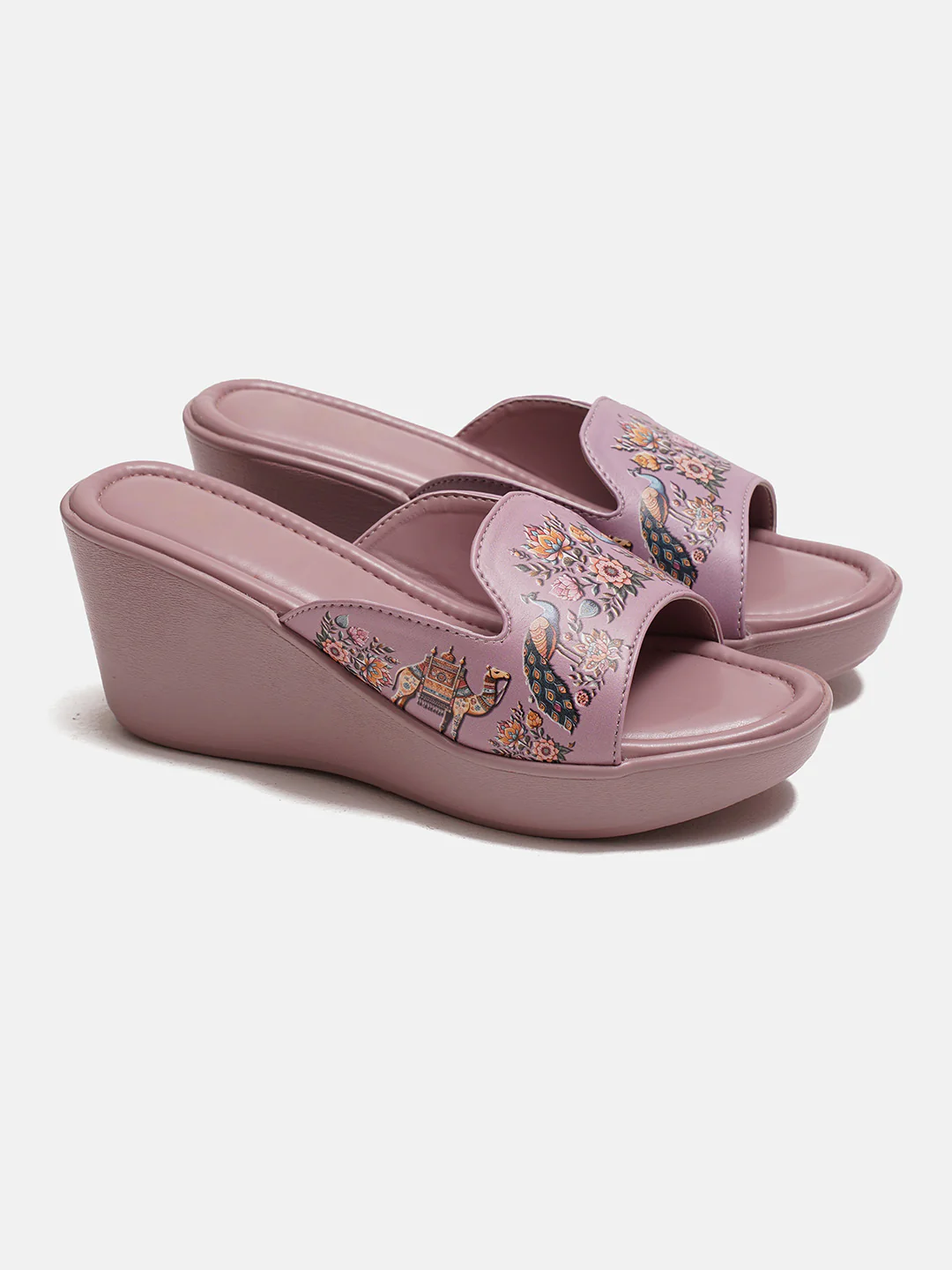Platform Wedge Sandals with Floral Embossed Strap - Image 19